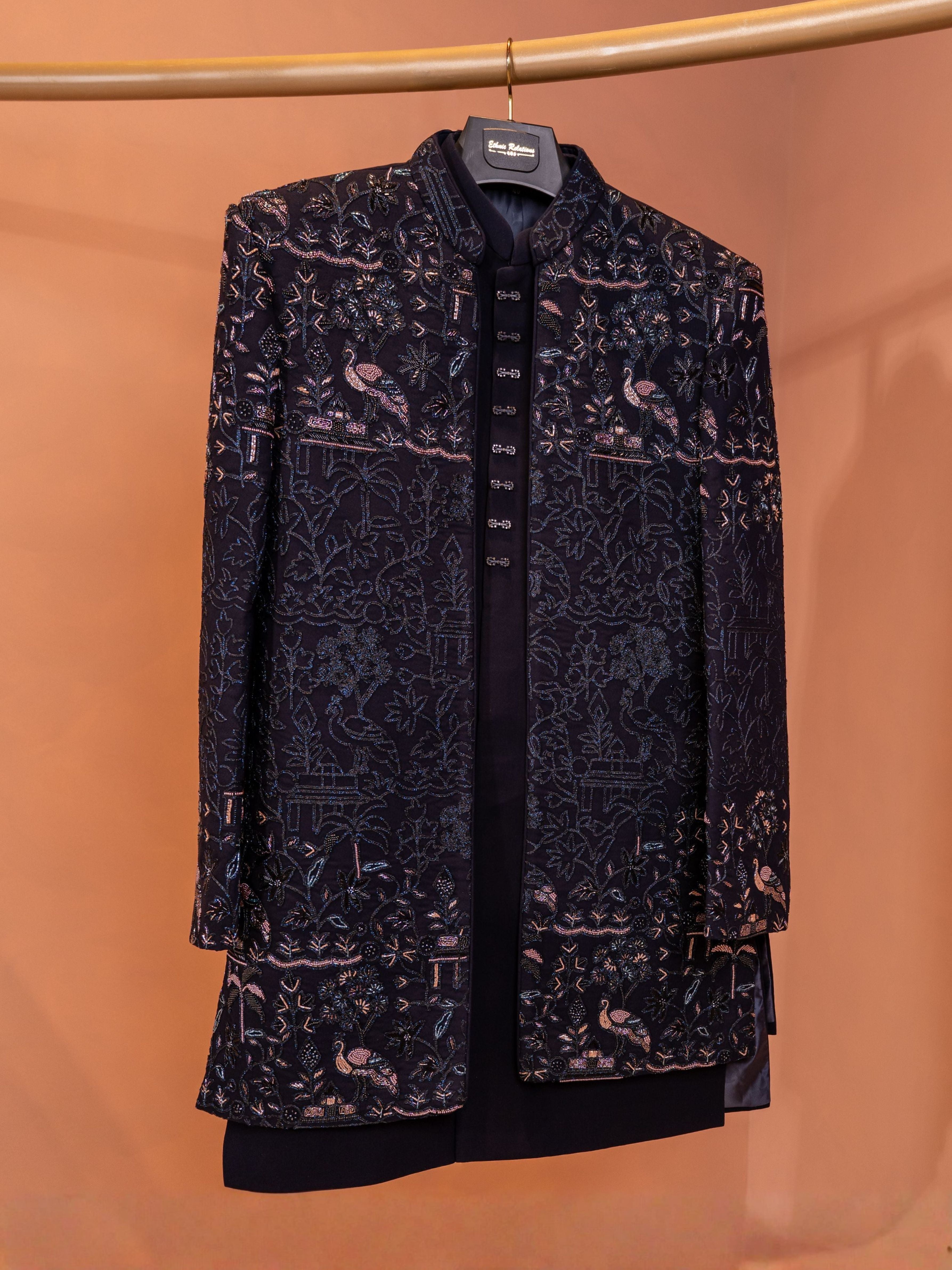 Deep navy Bead Hand Embroidered Indo-Western Set