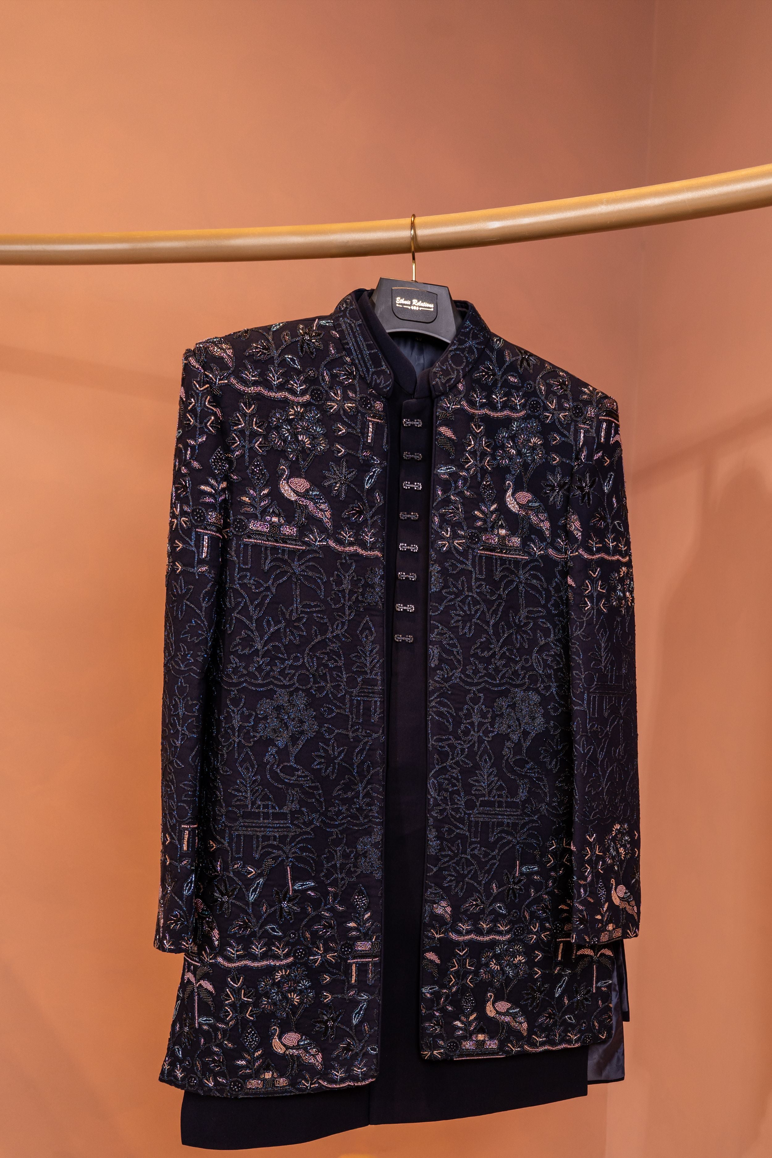 Deep navy Bead Hand Embroidered Indo-Western Set