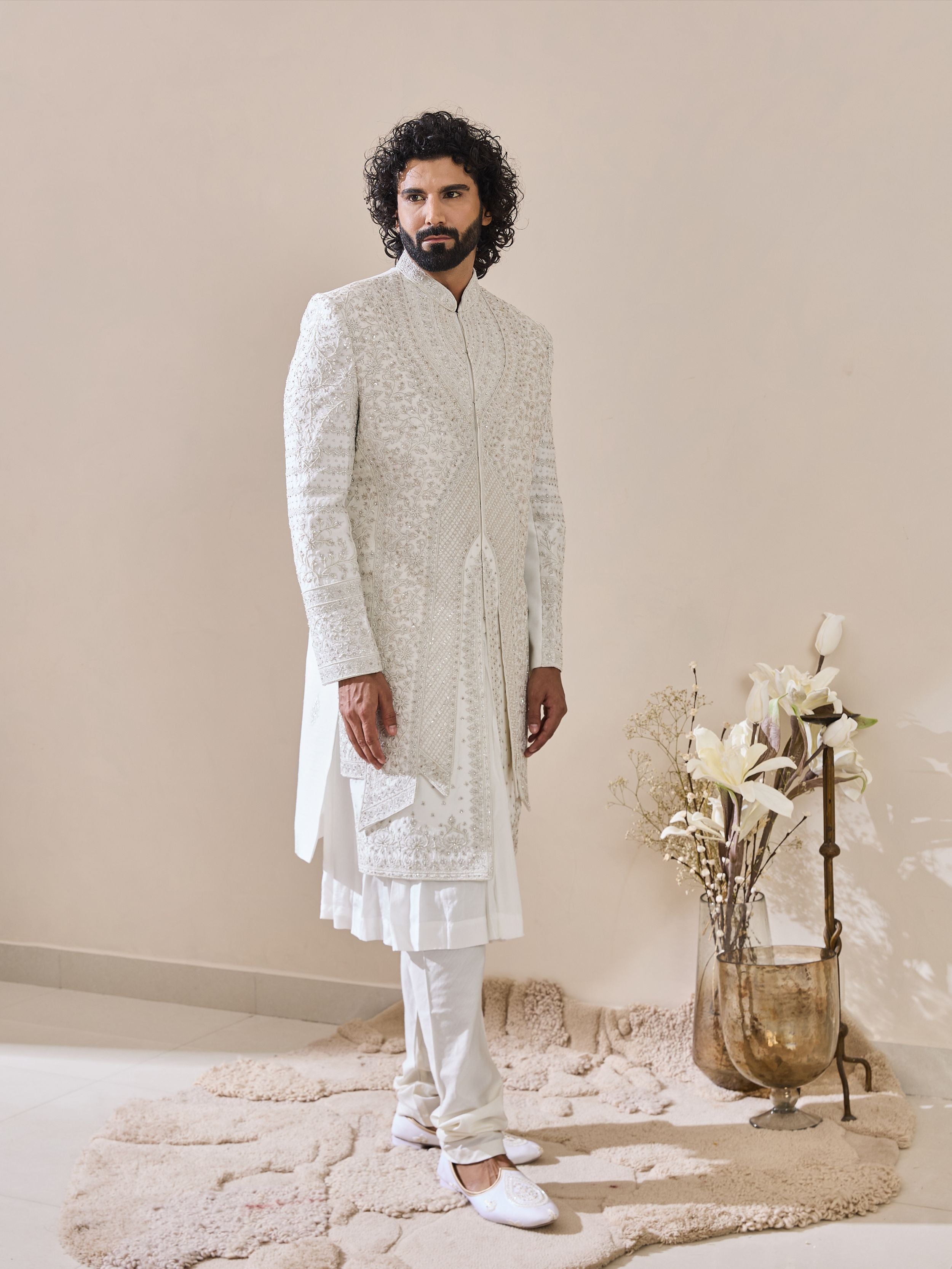 Ivory Resham Embroidered Sherwani