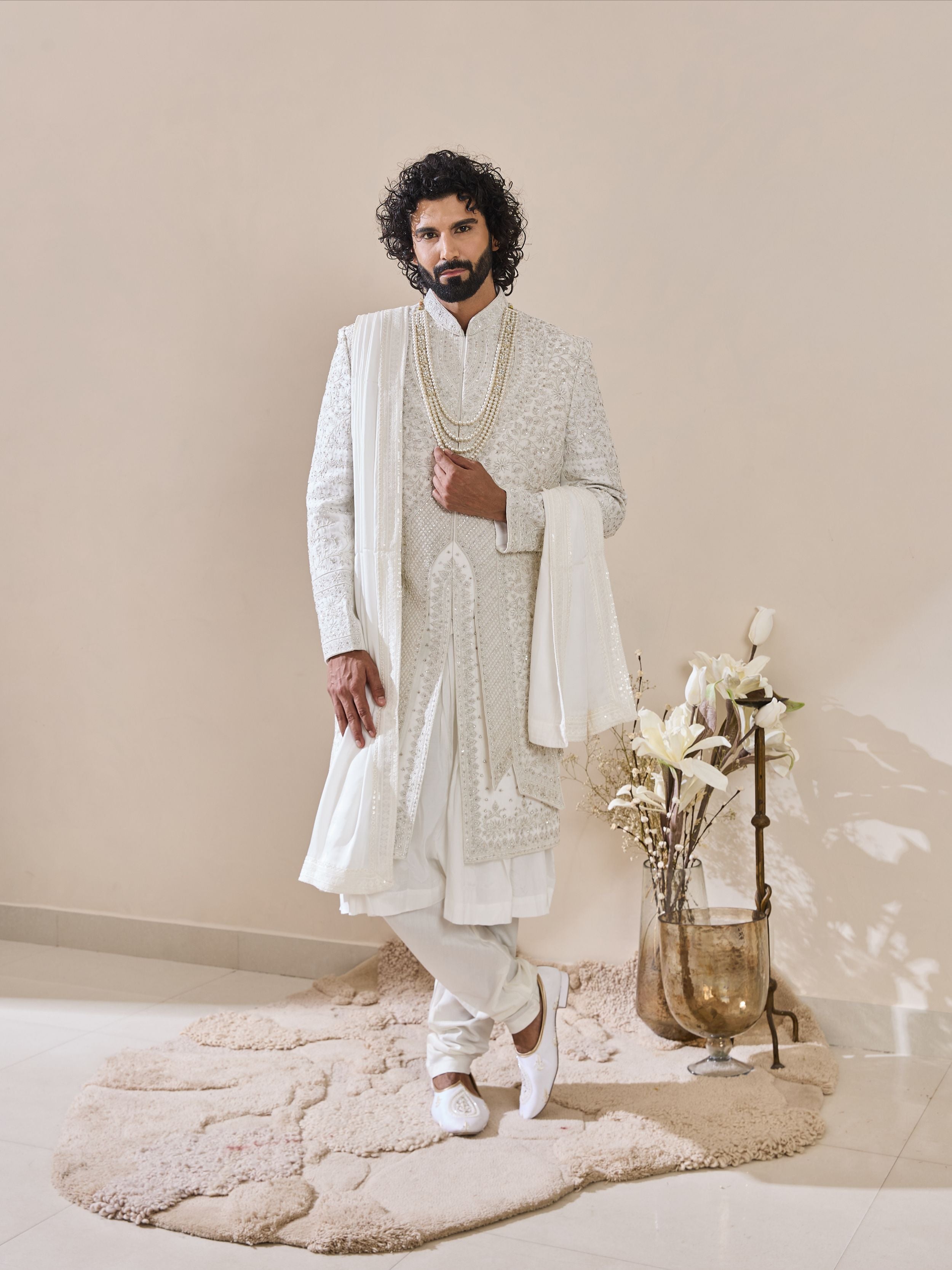 Ivory Resham Embroidered Sherwani