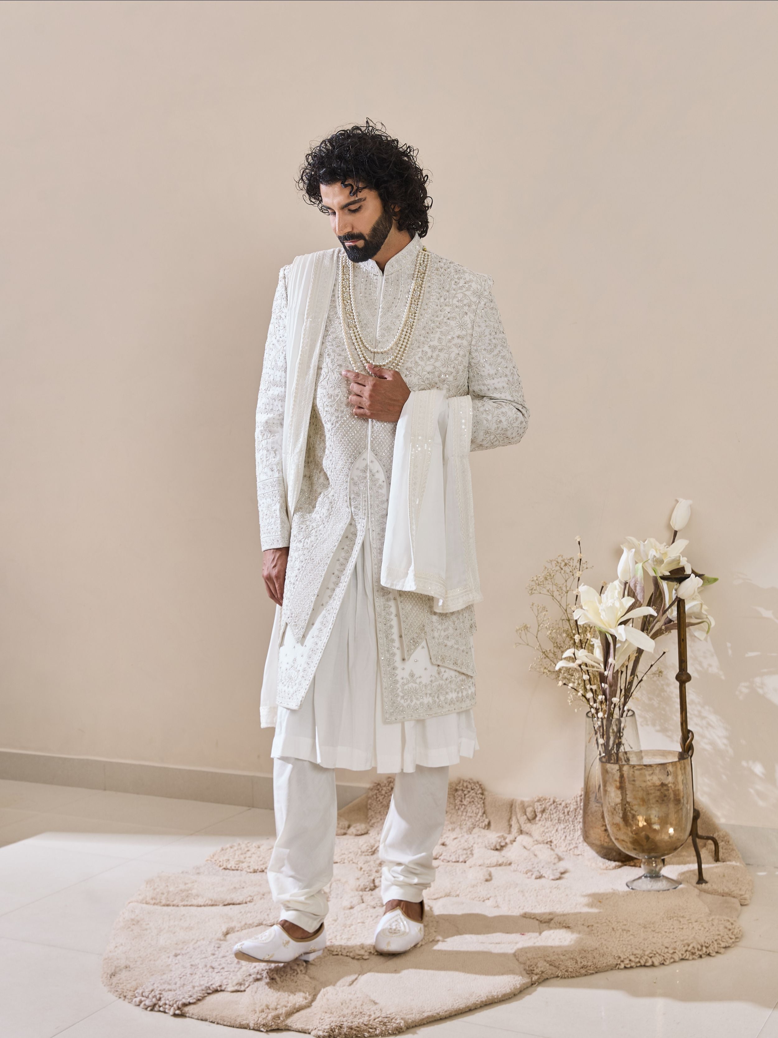 Ivory Resham Embroidered Sherwani