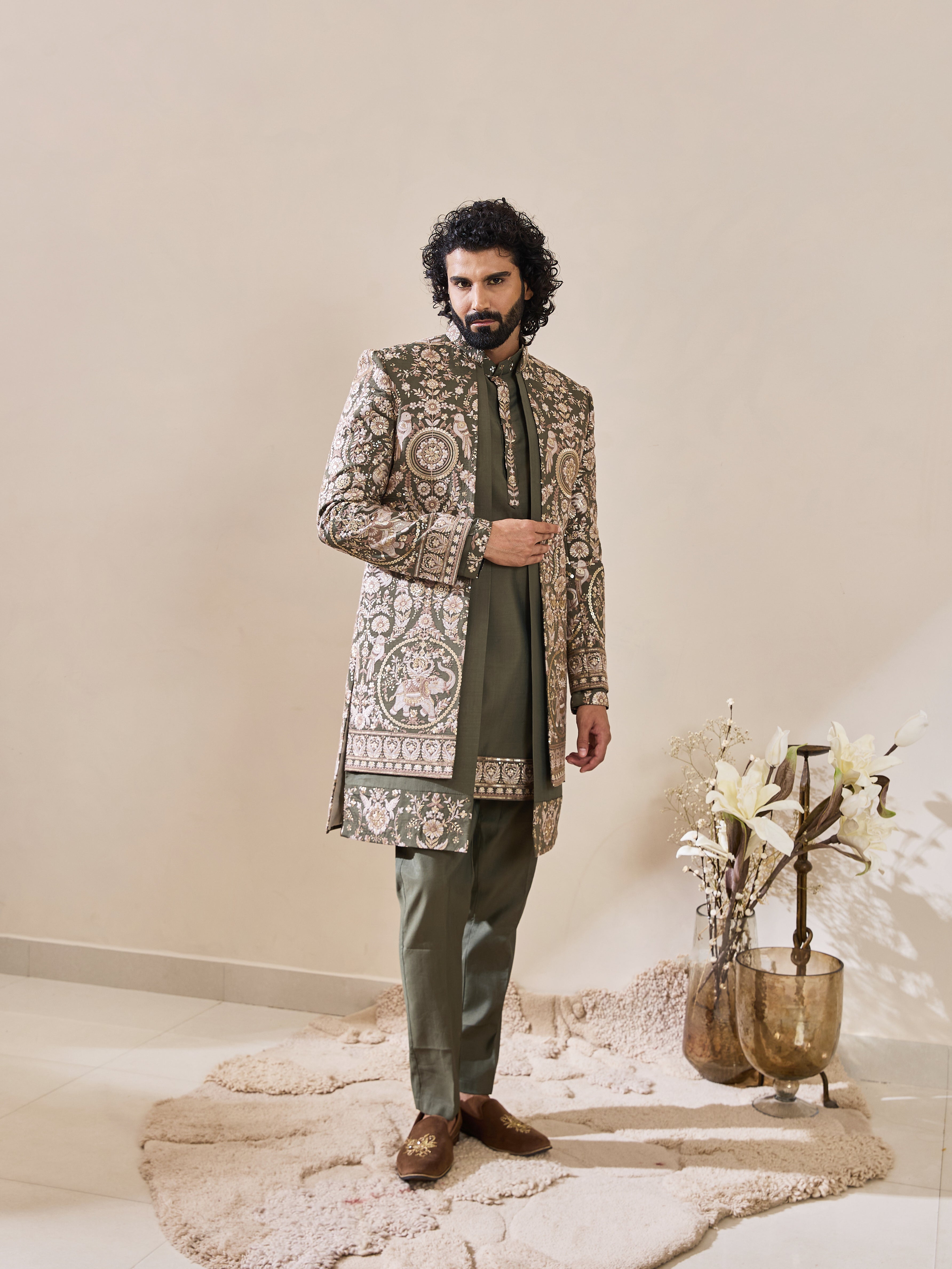 Green Embroidered Indo-Western With Hand Highlights