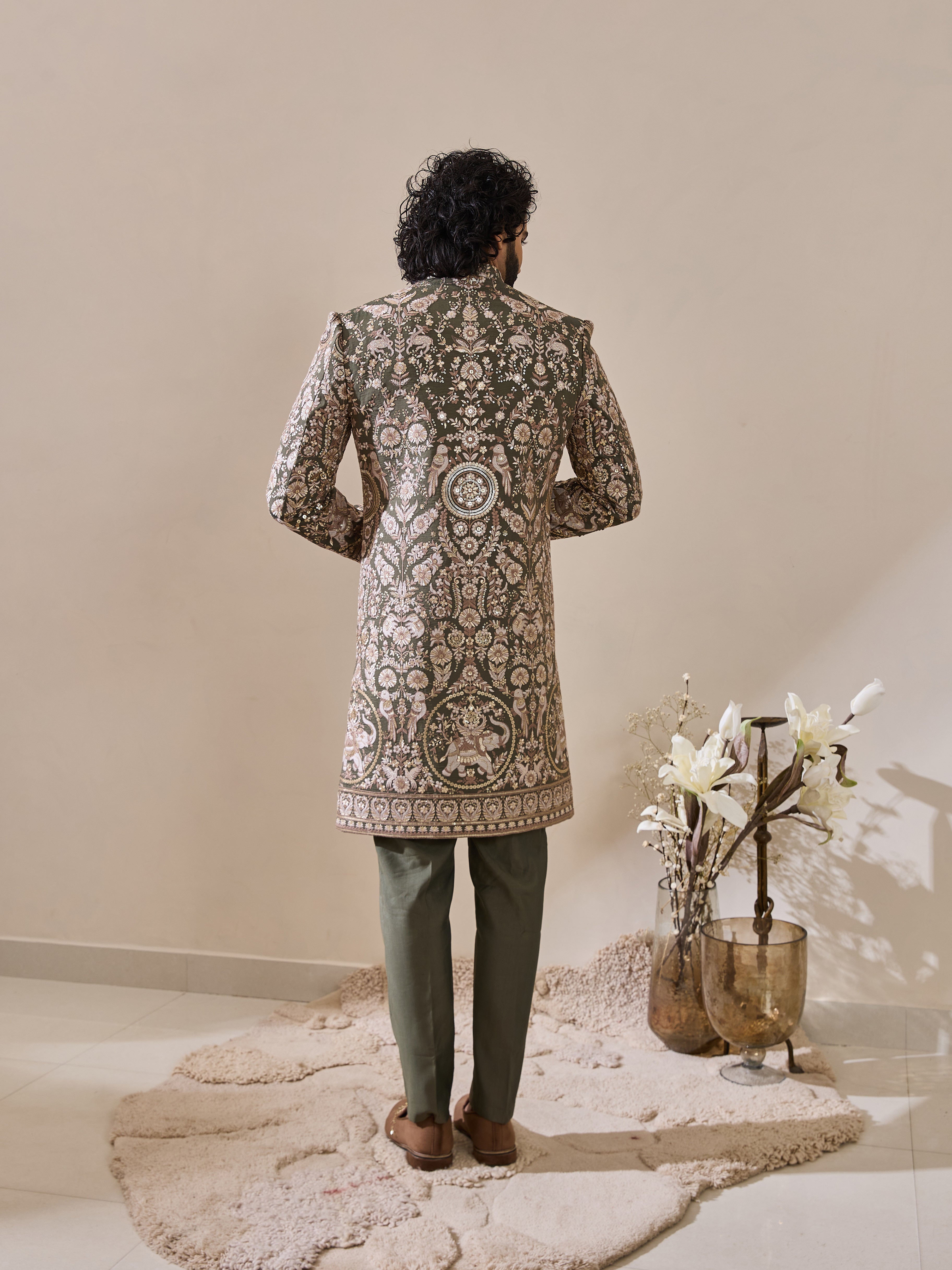 Green Embroidered Indo-Western With Hand Highlights