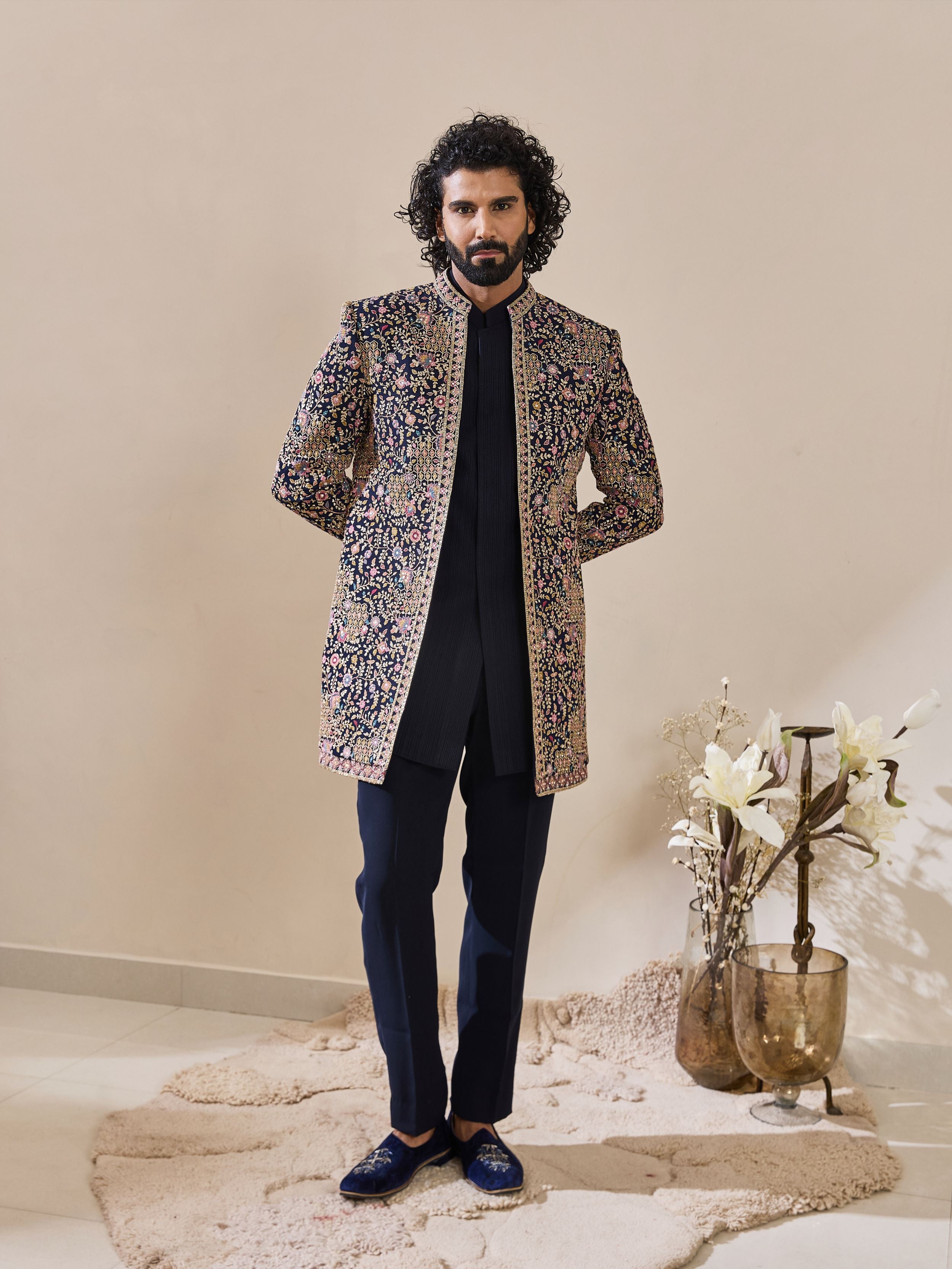 Blue Indo-Western Highlighted With stone and beads Work