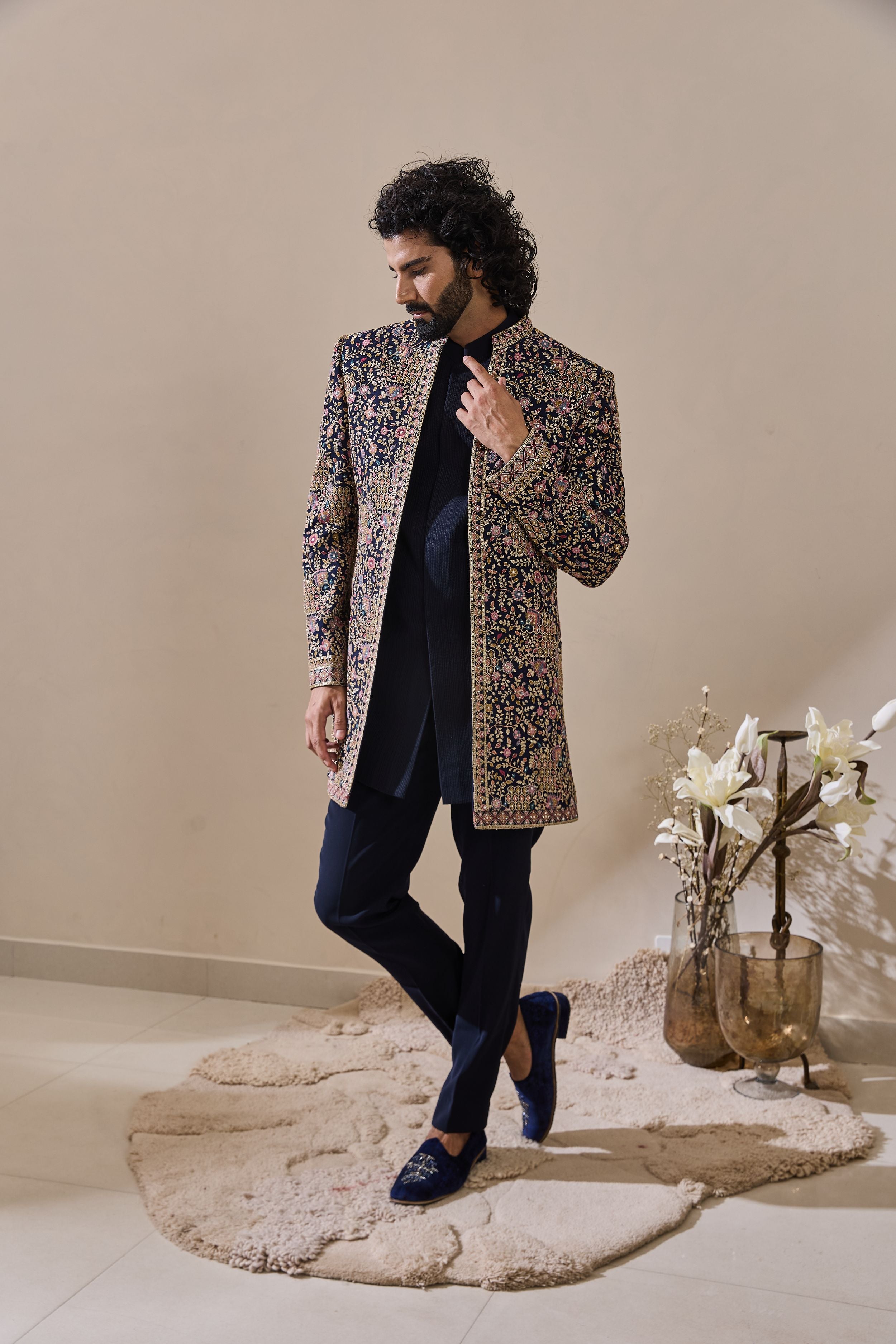 Blue Indo-Western Highlighted With stone and beads Work