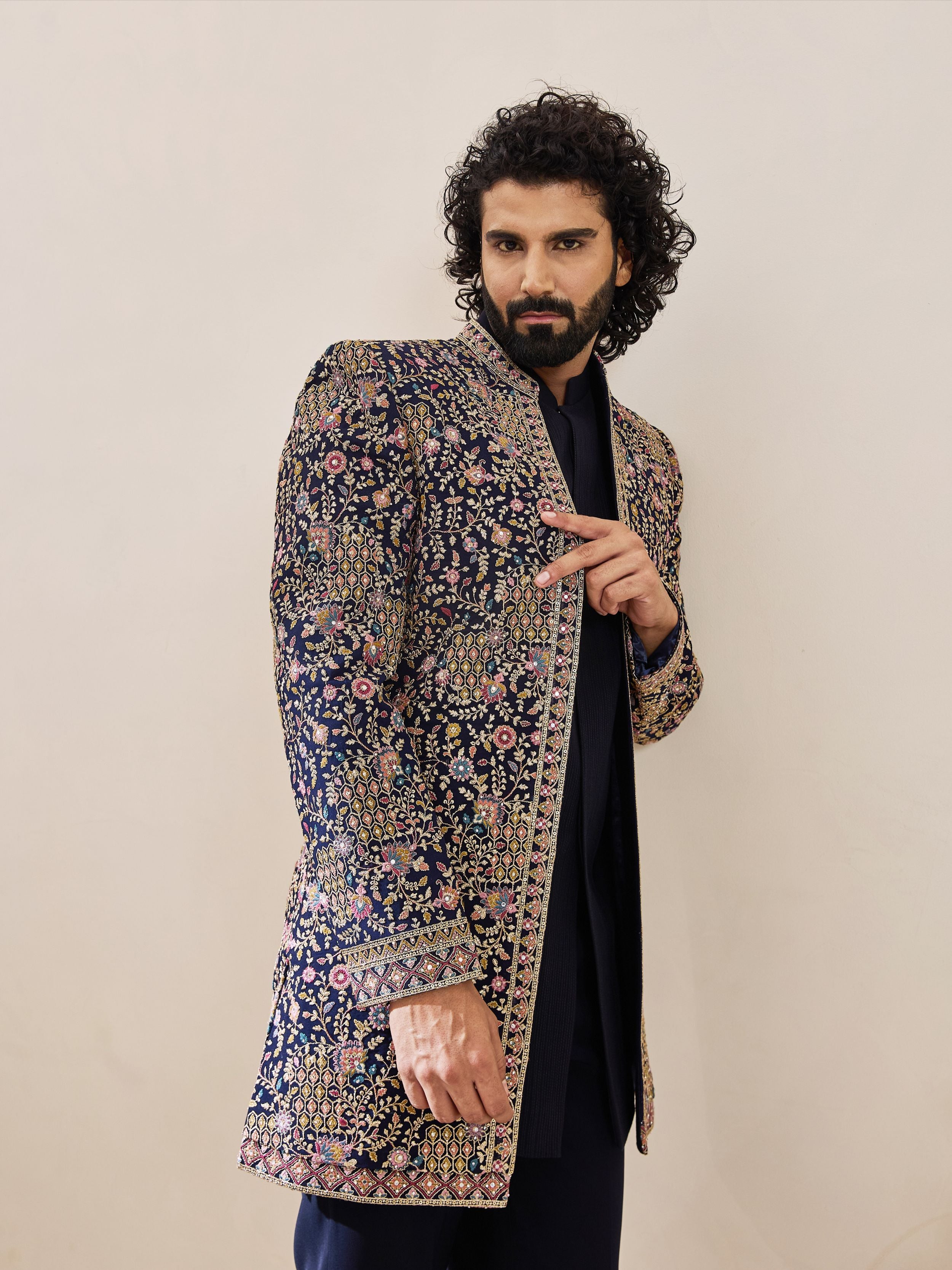 Blue Indo-Western Highlighted With stone and beads Work