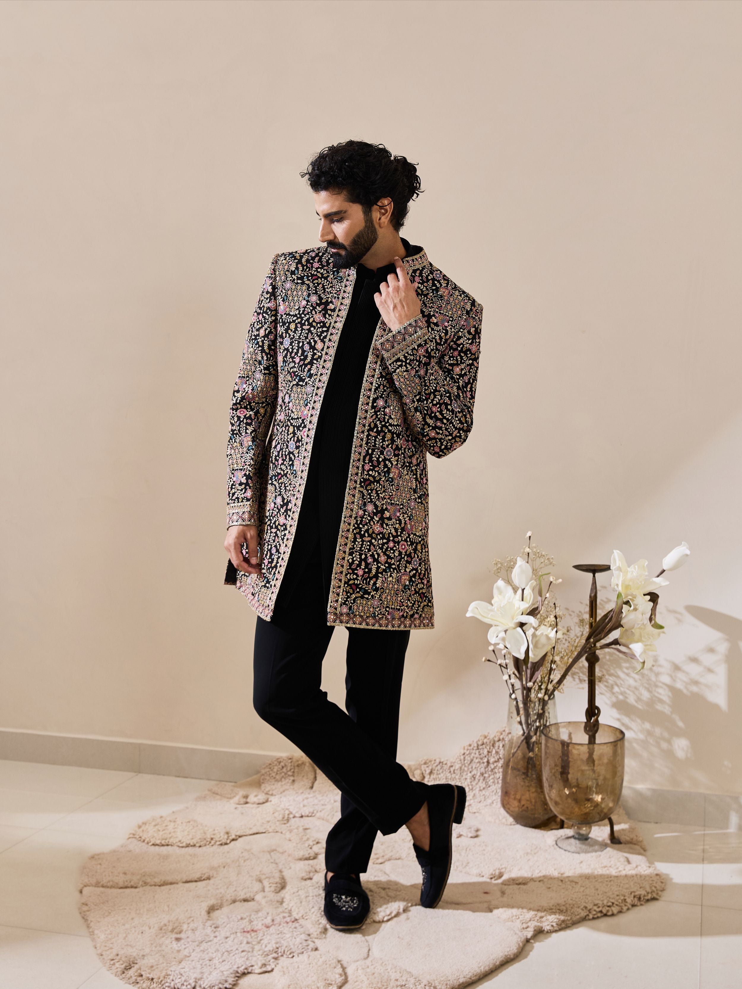 Black Indo-Western Highlighted With stone and beads Work