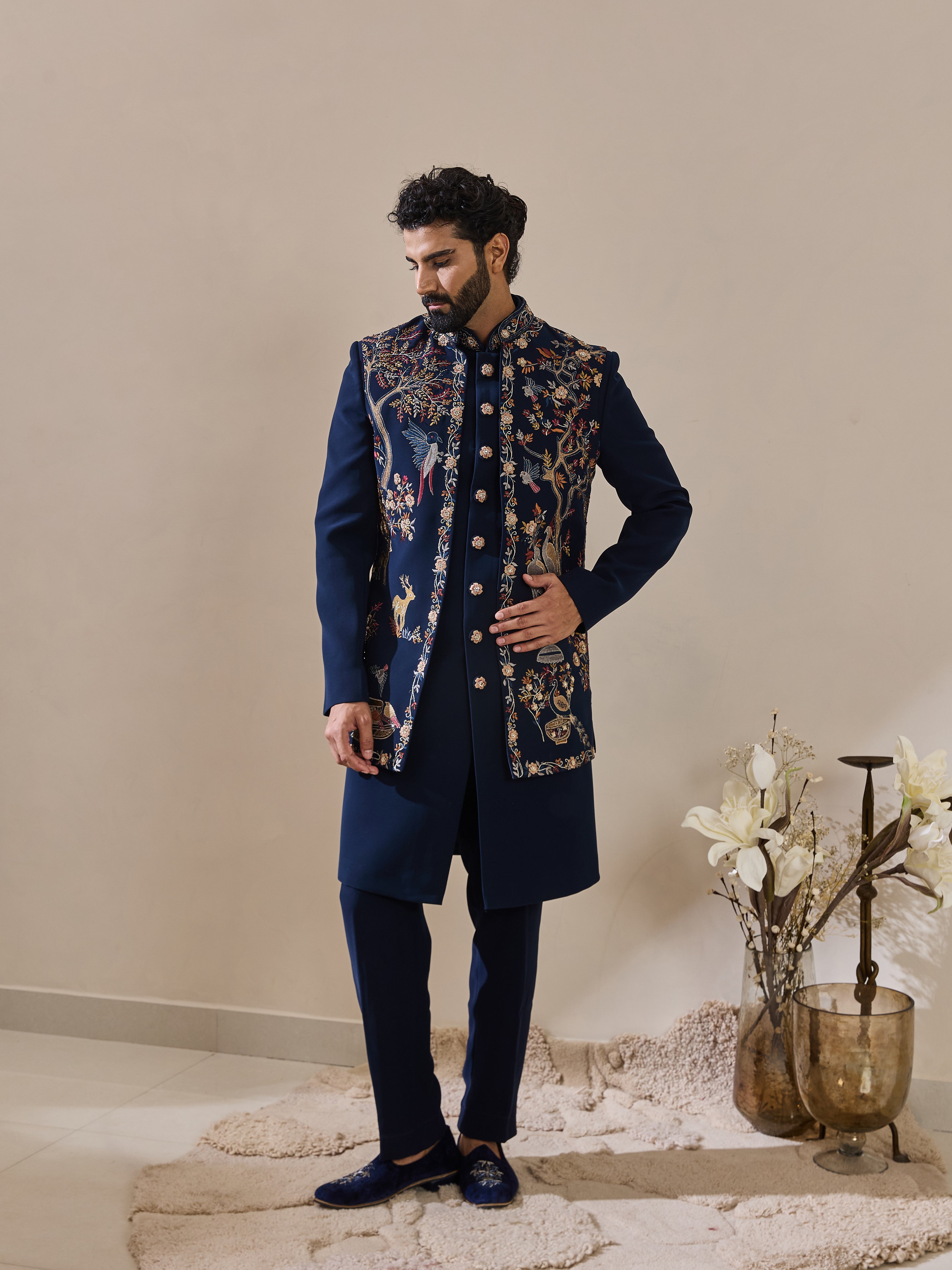 Deep Blue Indo-Western In Thread Work