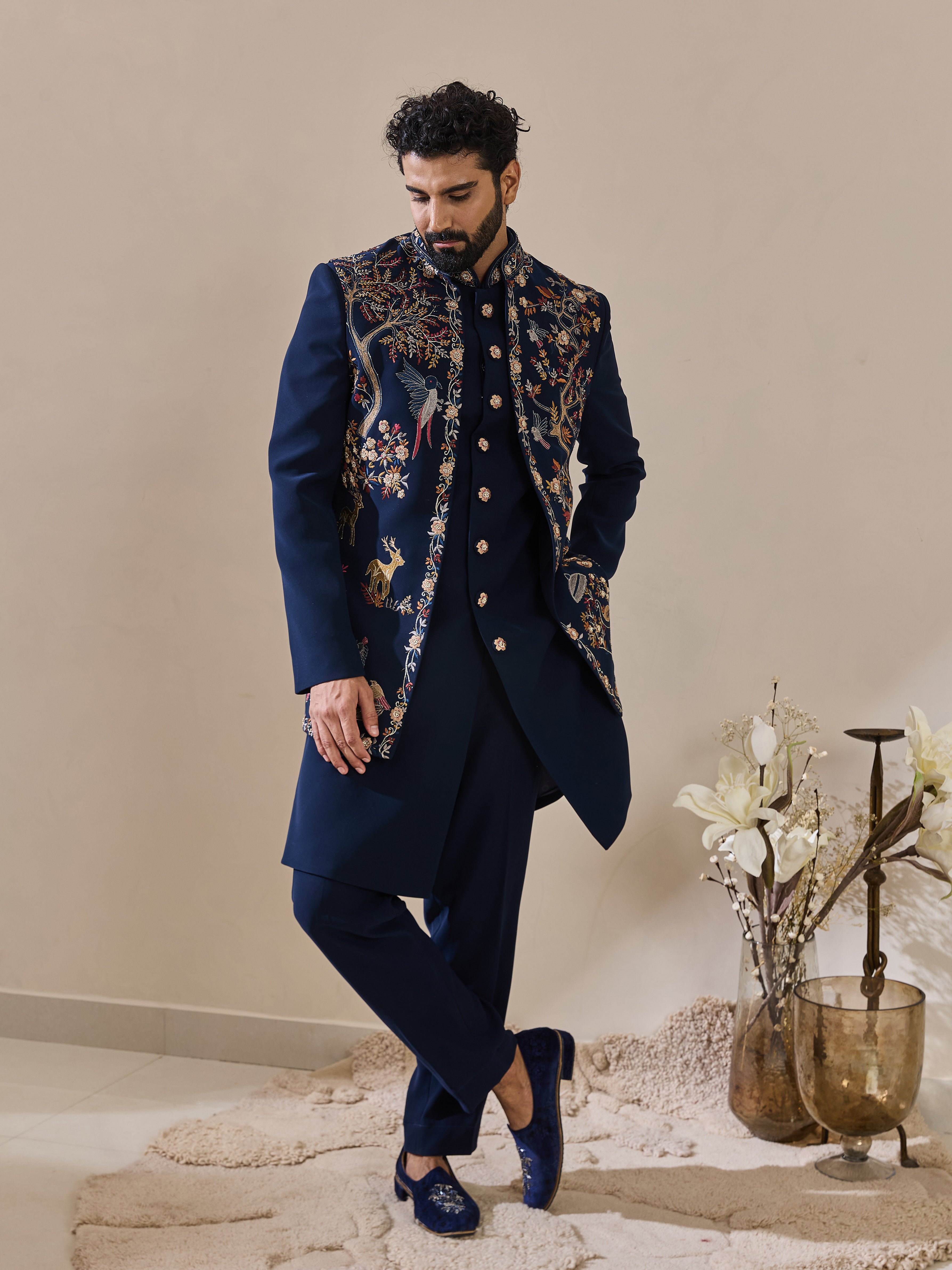 Deep Blue Indo-Western In Thread Work