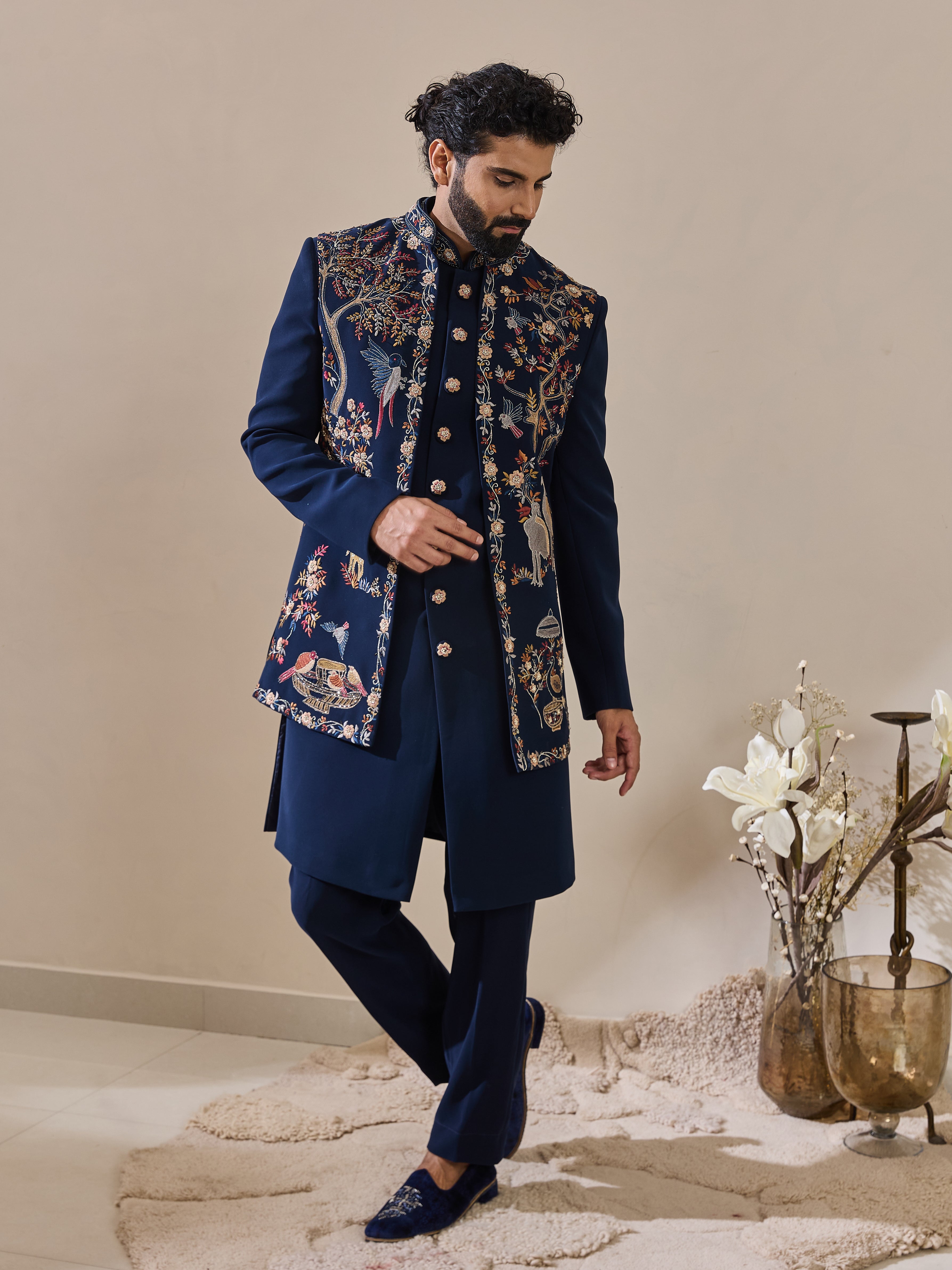 Deep Blue Indo-Western In Thread Work