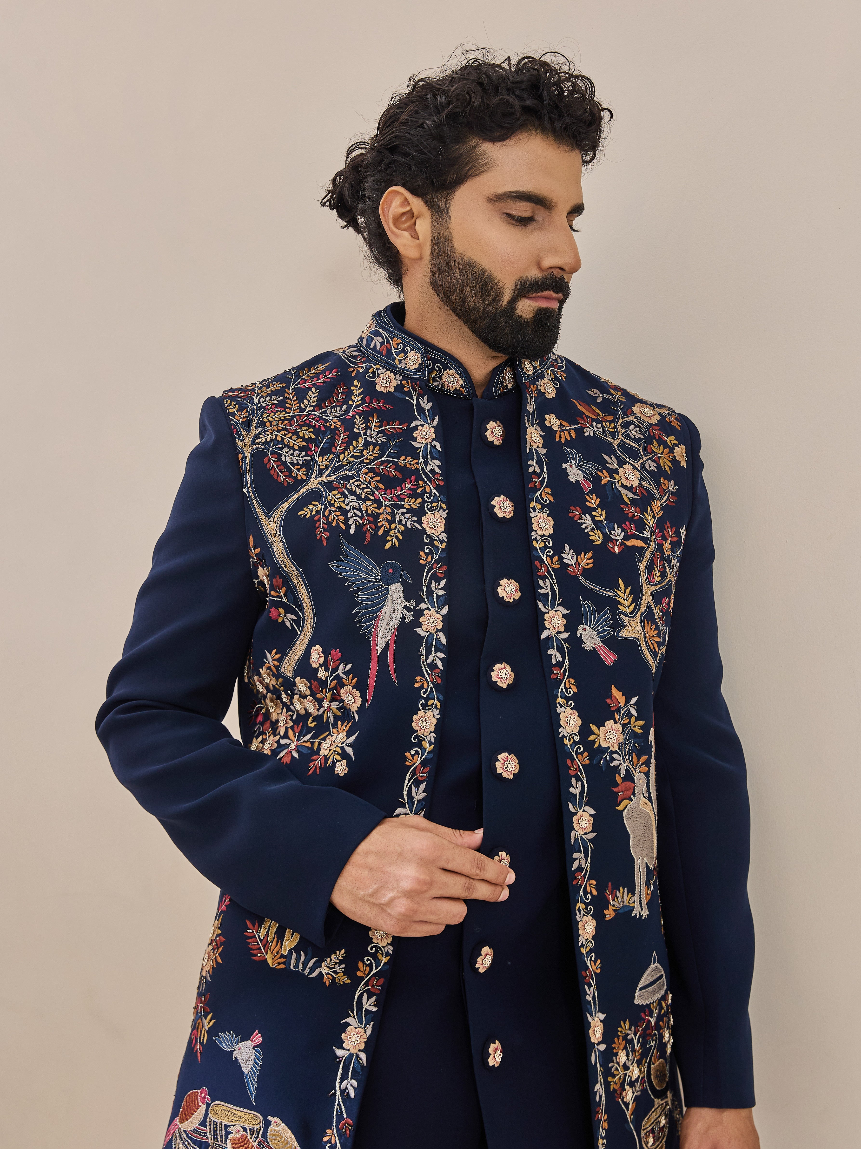 Deep Blue Indo-Western In Thread Work