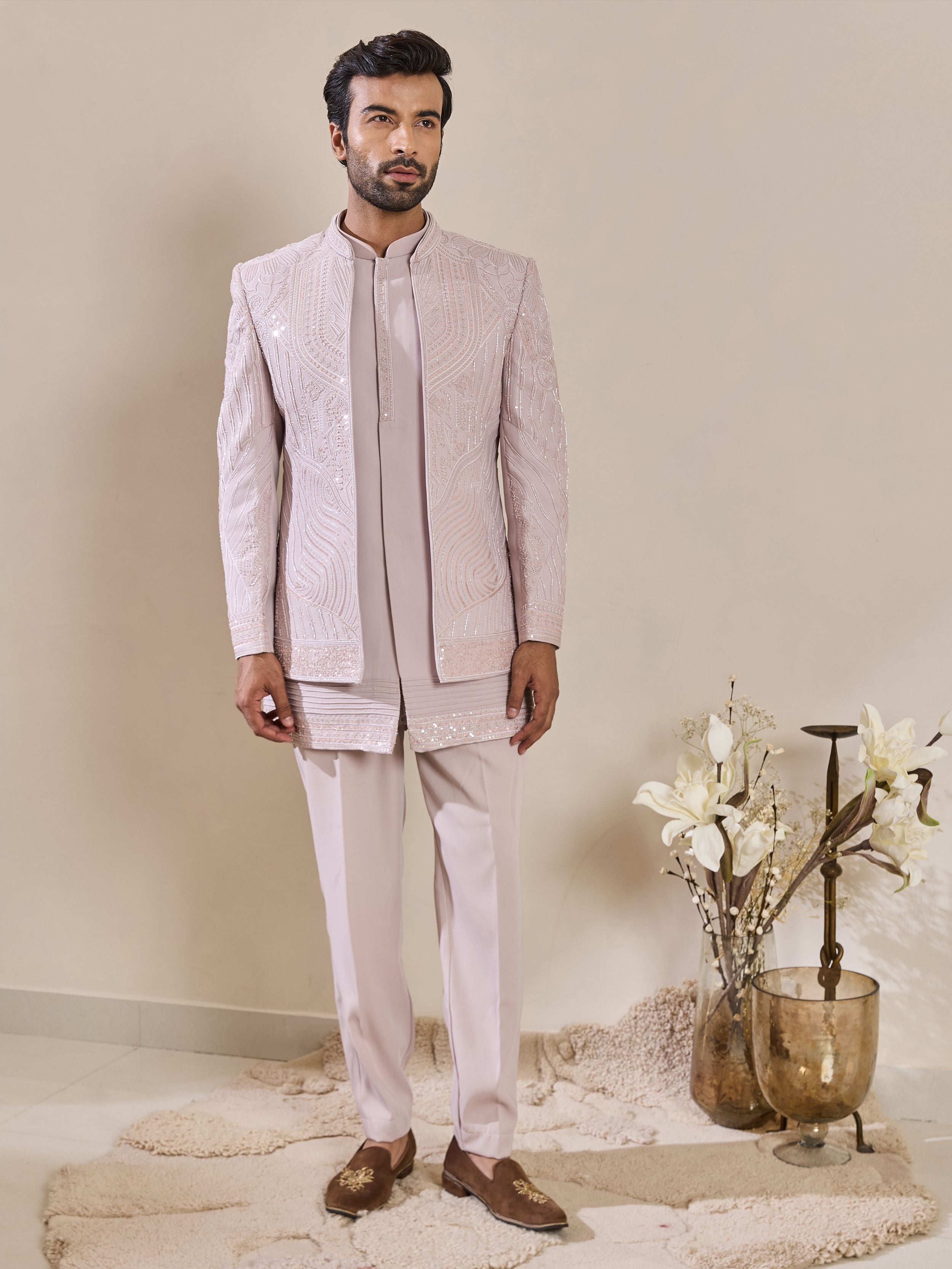 Light Pink Indo-Western With Beads Work