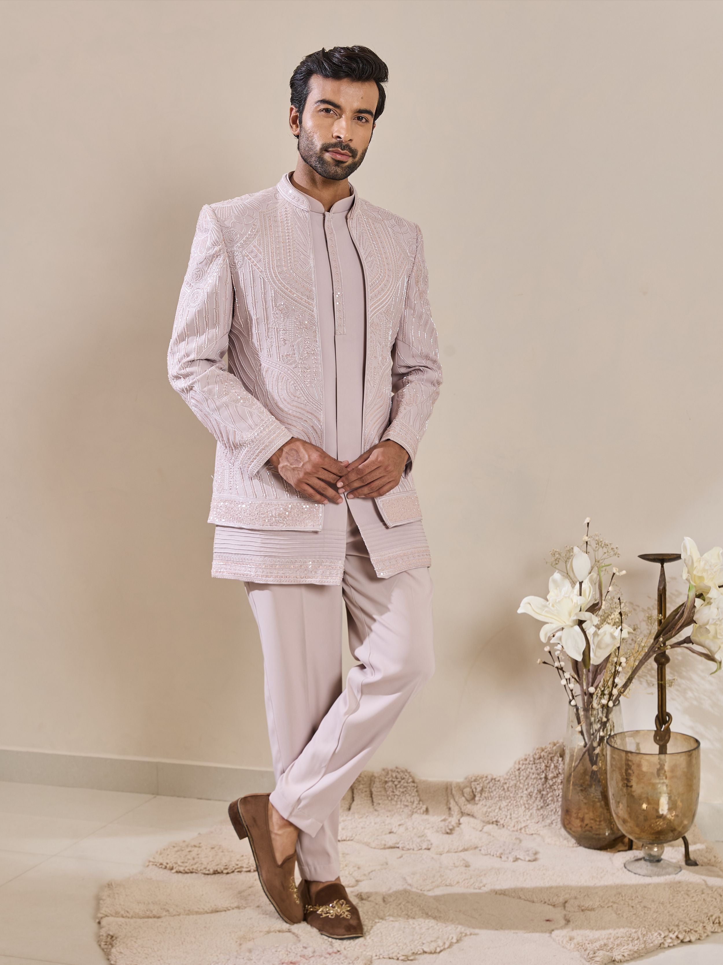 Light Pink Indo-Western With Beads Work