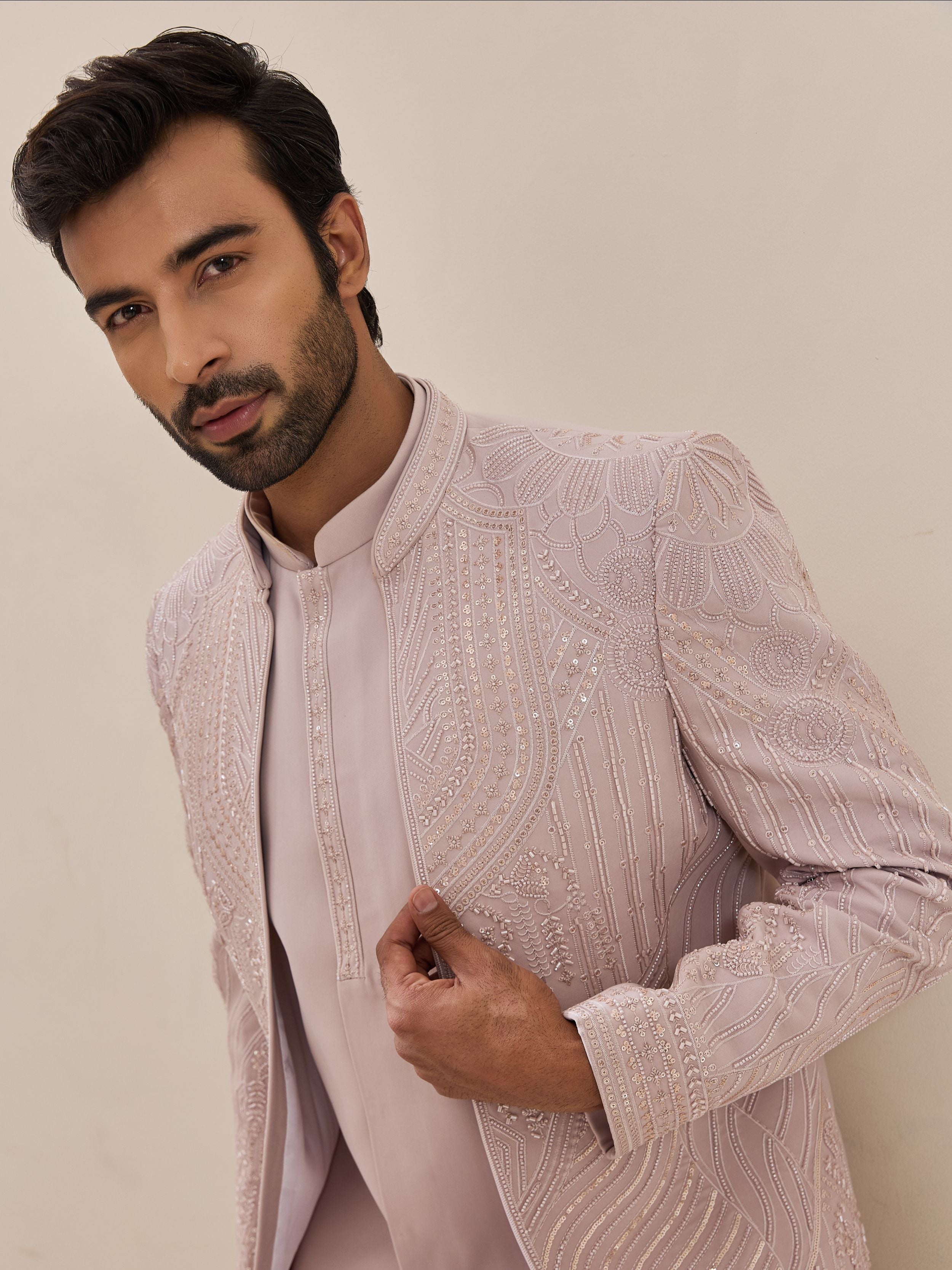 Light Pink Indo-Western With Beads Work