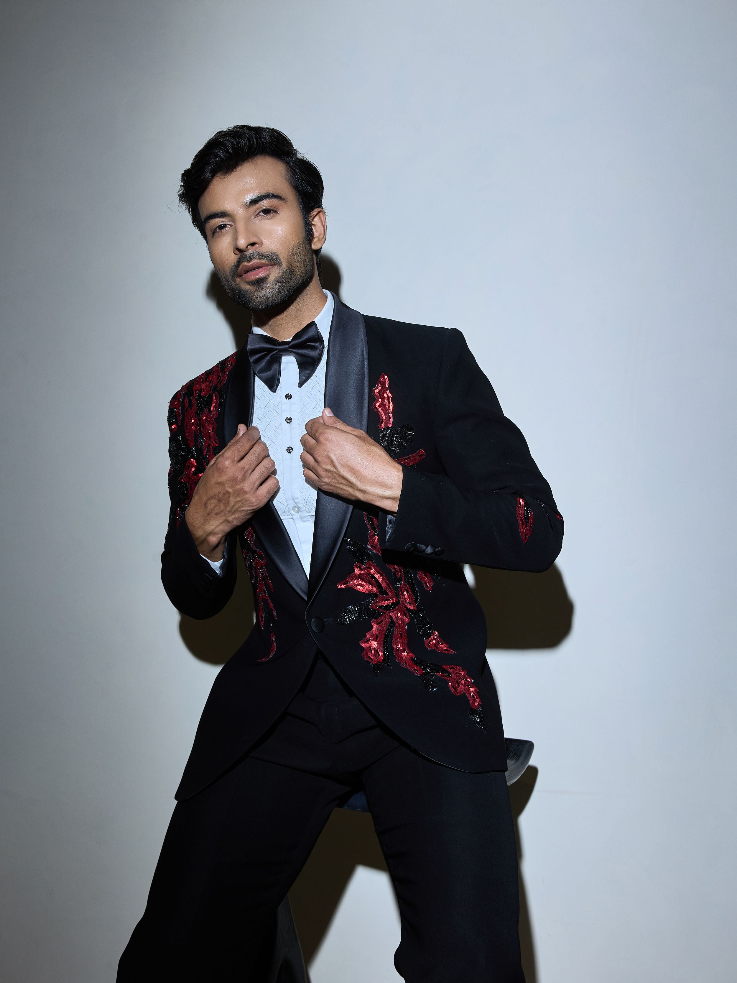 Black Sequin And Cutdana Hand Emboridery Tuxedo Set