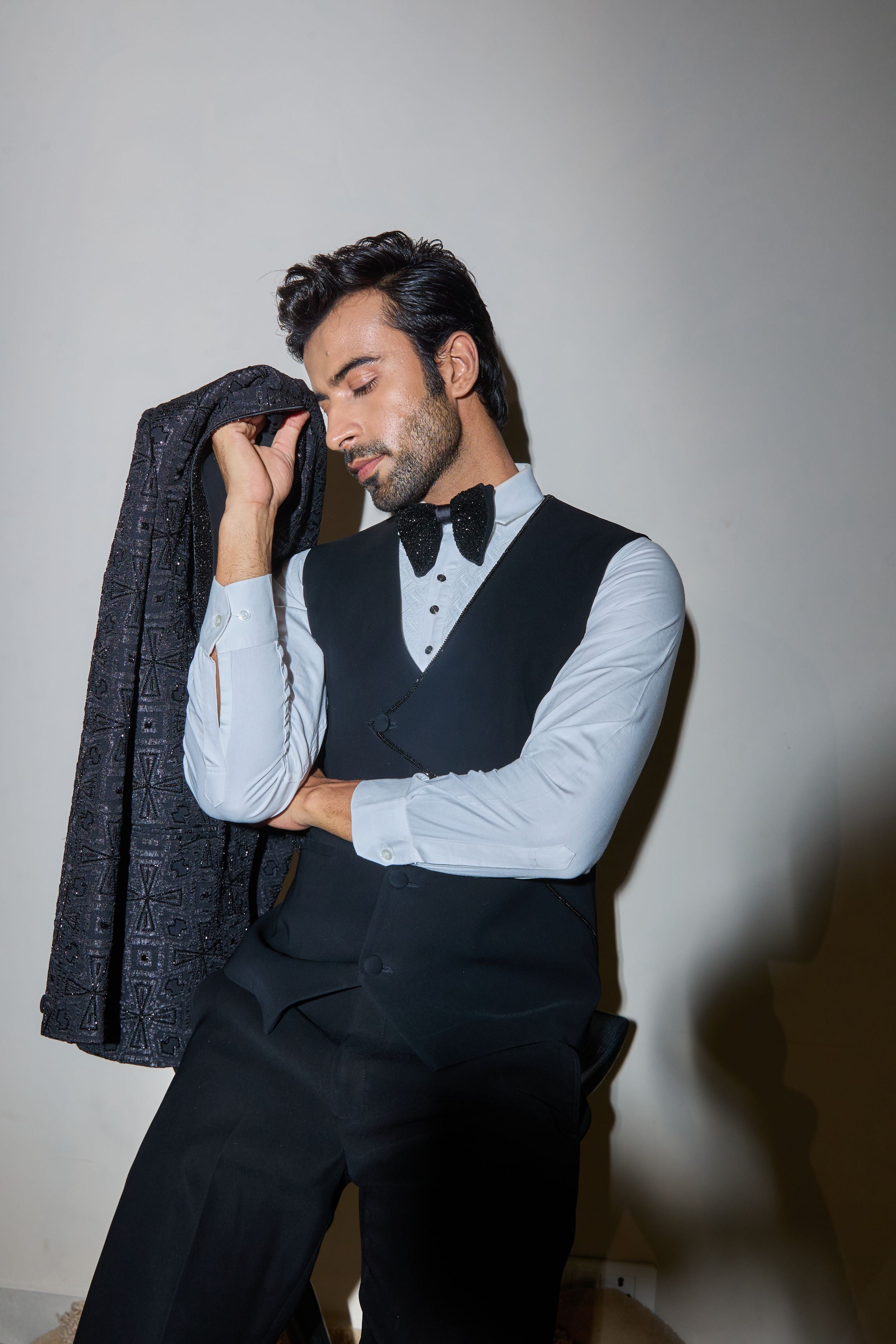 Black Cutdana And Thread Embroidery Tuxedo Set