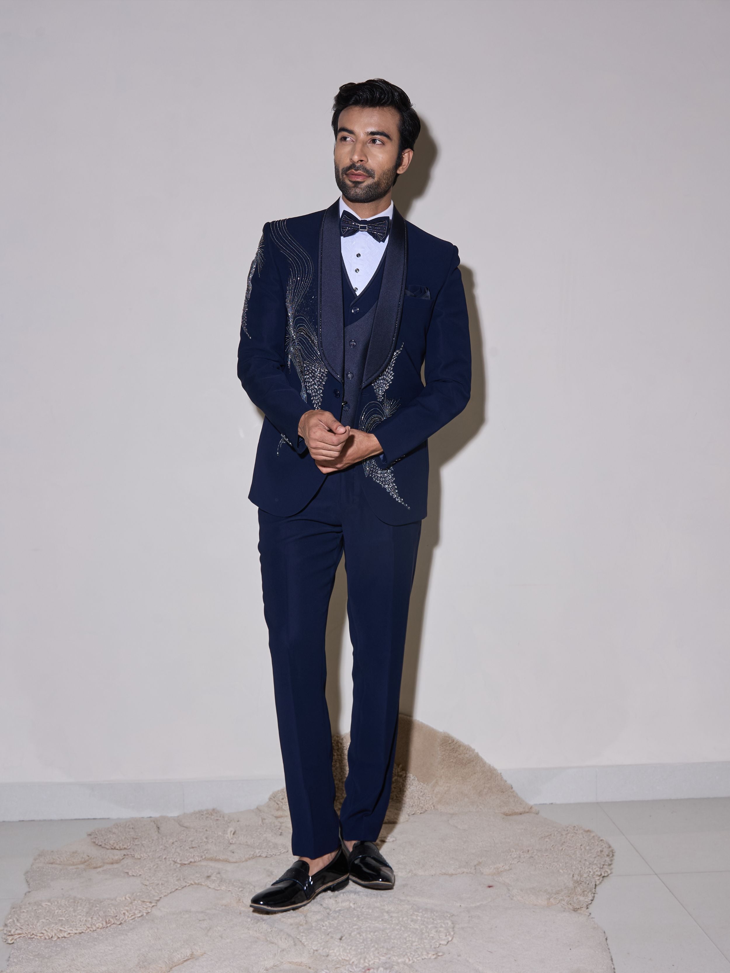 Blue Cutdana And Beads Embroidery Tuxedo Set