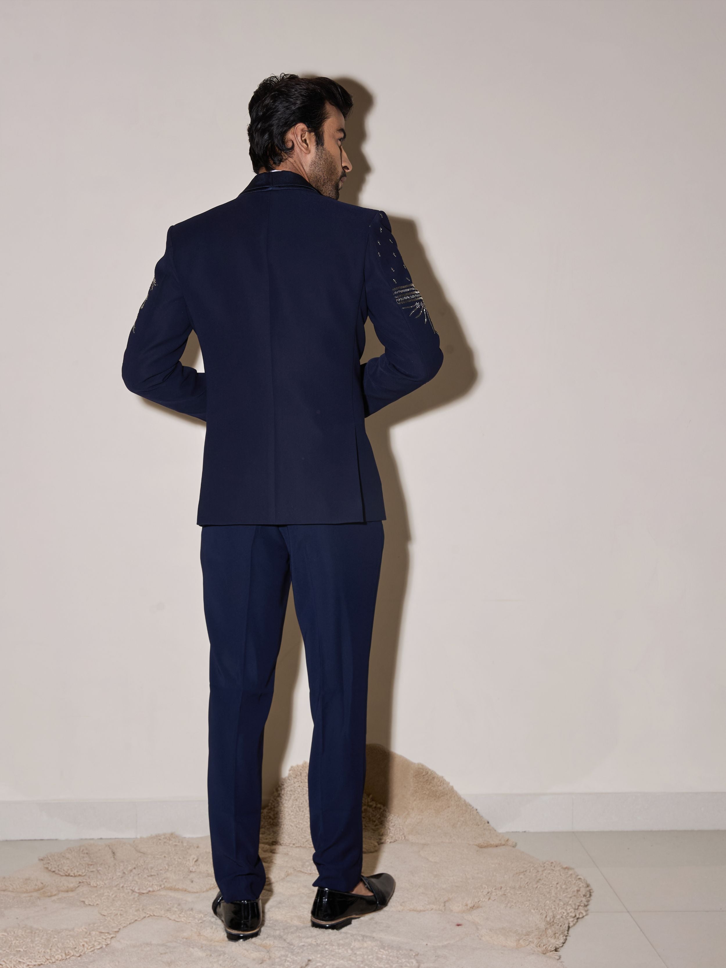 Blue Zardosi And Cutdana Hand Embroidery Tuxedo Set