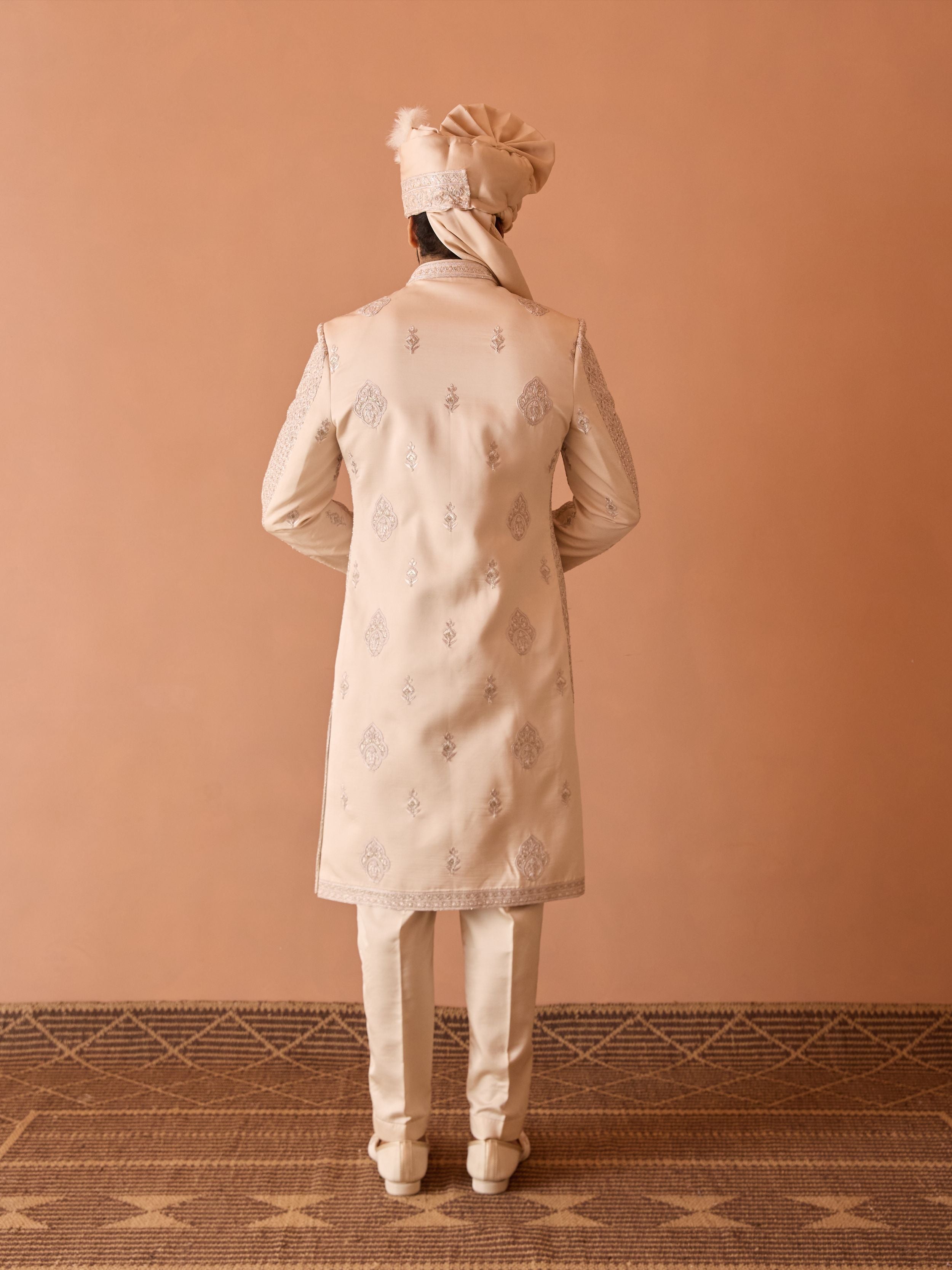 Peach nude Embroidered Sherwani