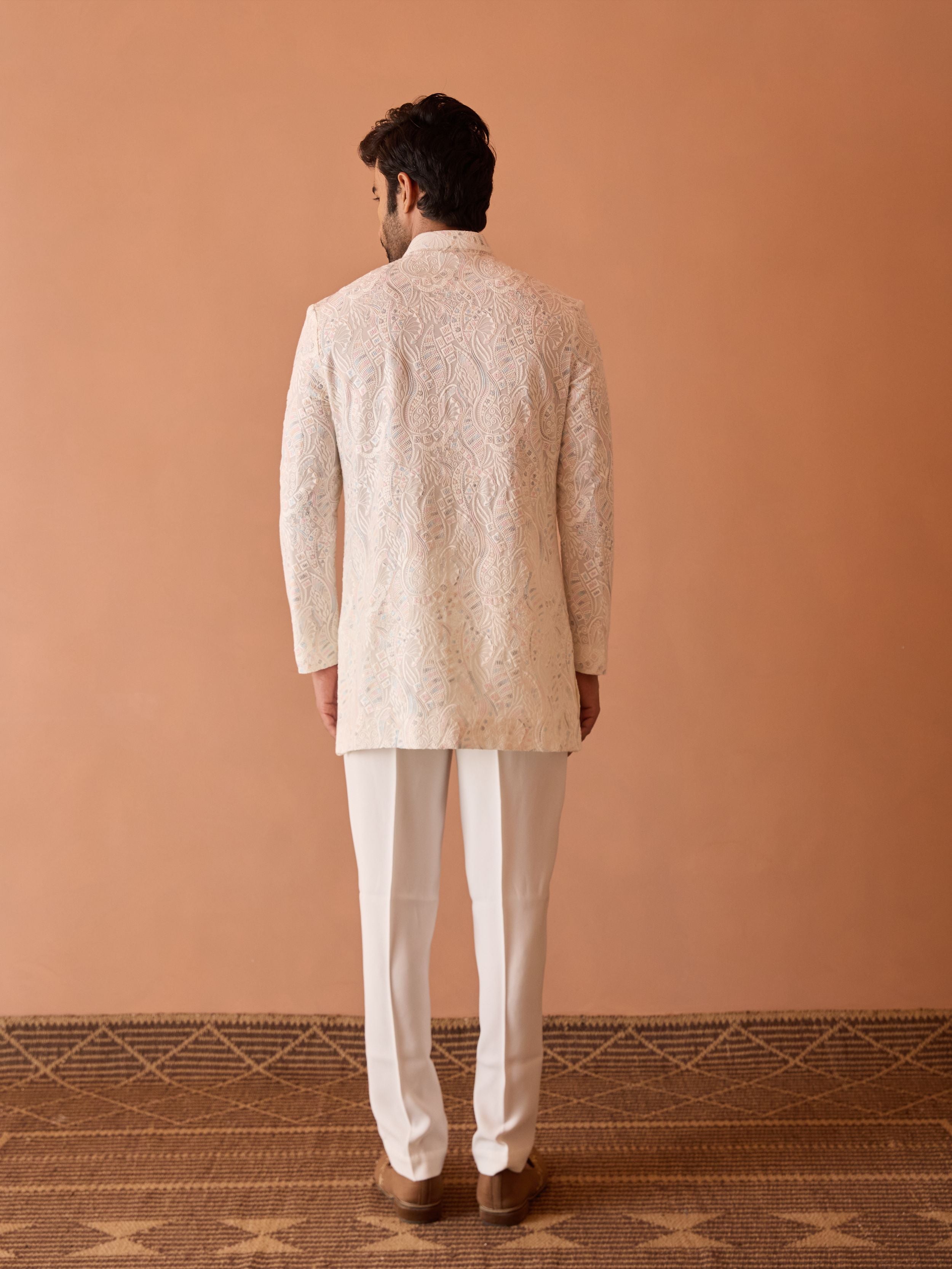 White Embroidered Indo-Western In cutdana and beads Highlights