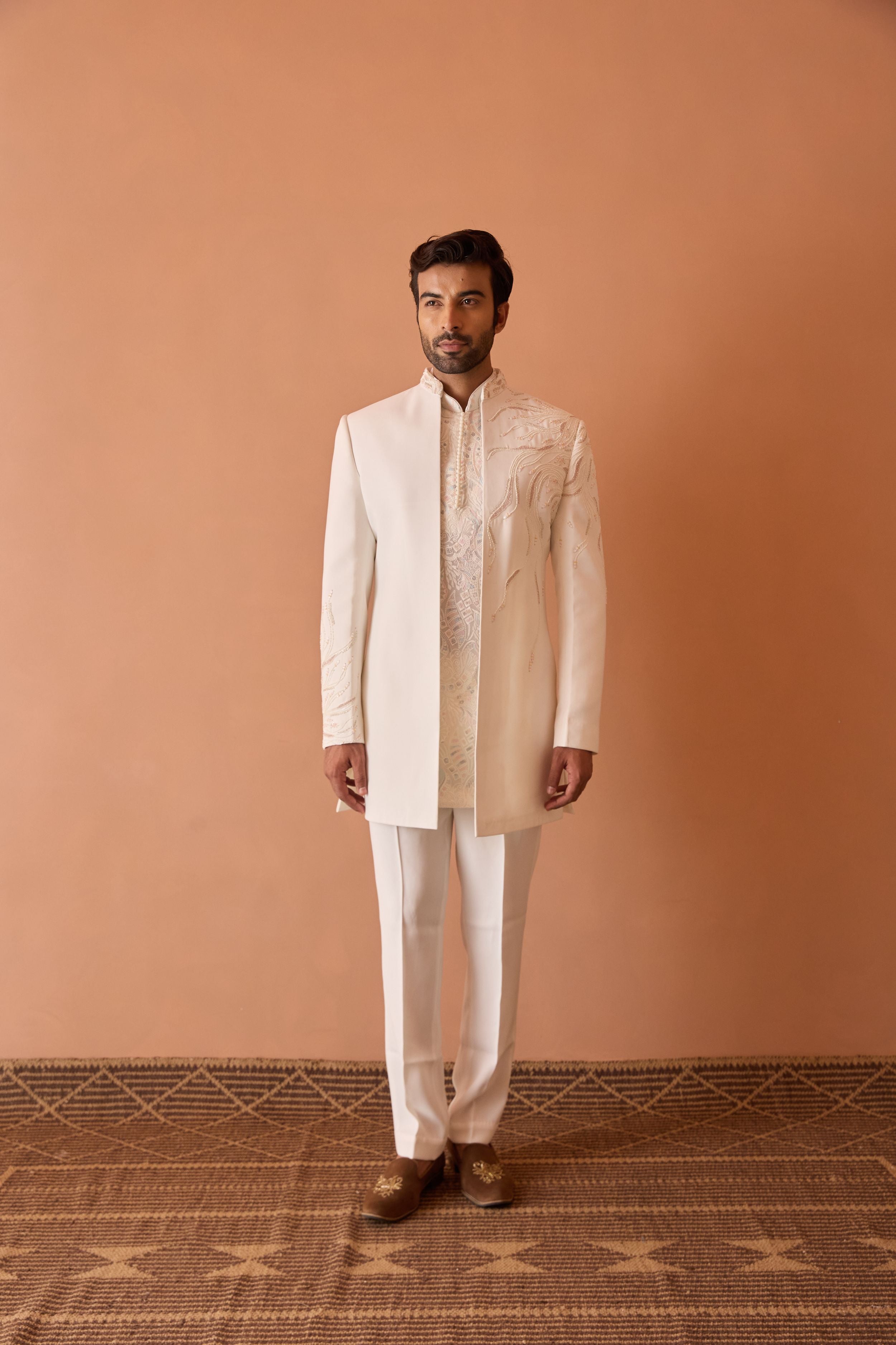White Embroidered Indo-Western In cutdana and beads Highlights