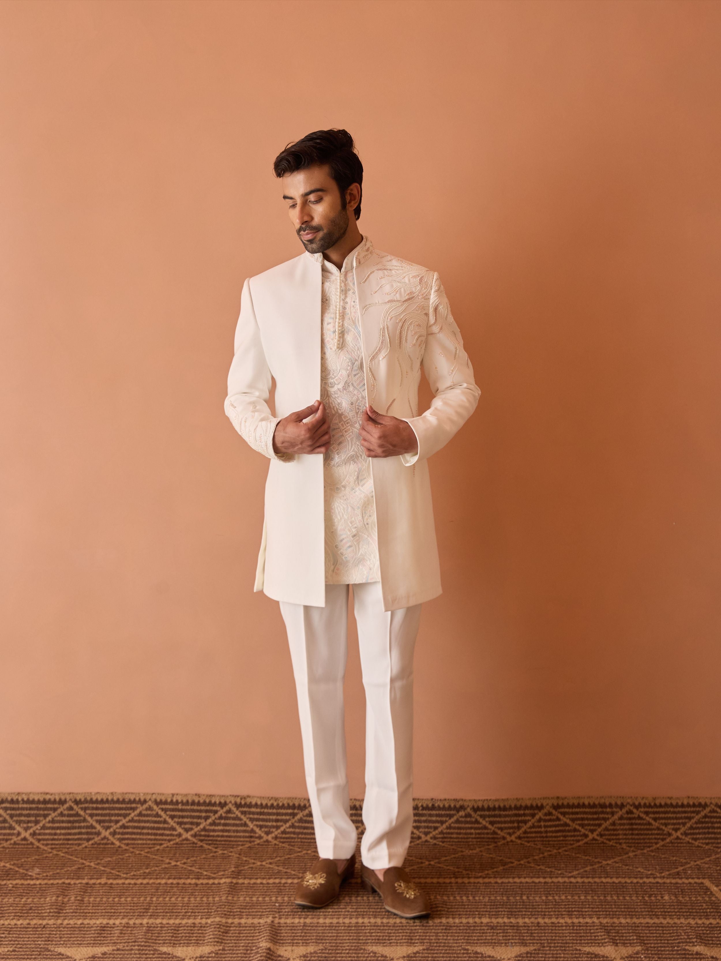 White Embroidered Indo-Western In cutdana and beads Highlights