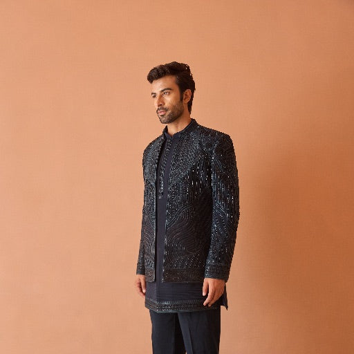 Teal Blue Indo-Western With Beads Work