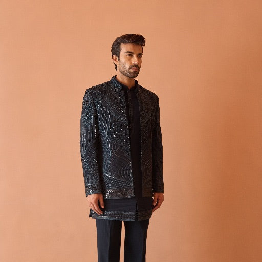 Teal Blue Indo-Western With Beads Work