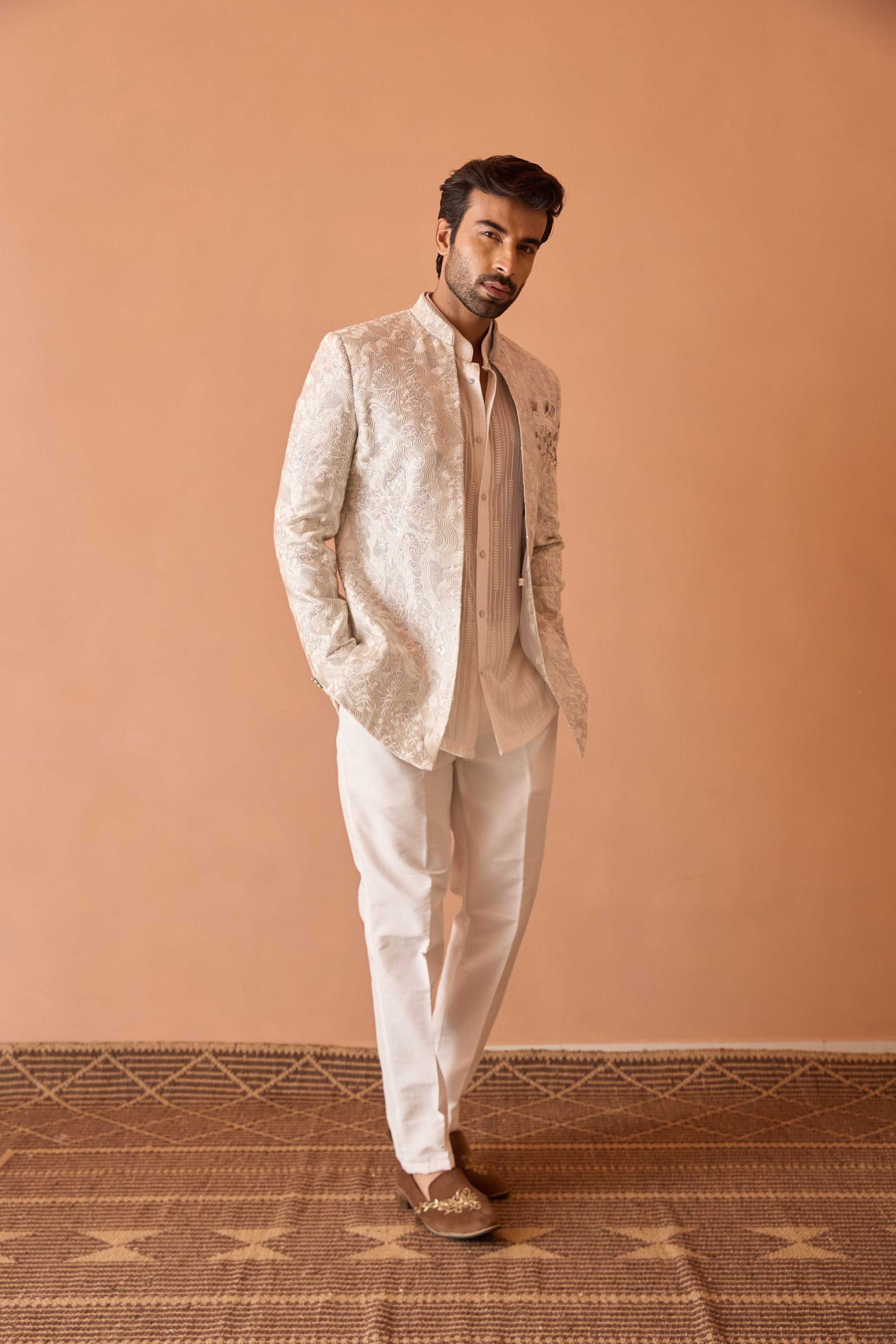 Light Grey Embroidered Indo-Western