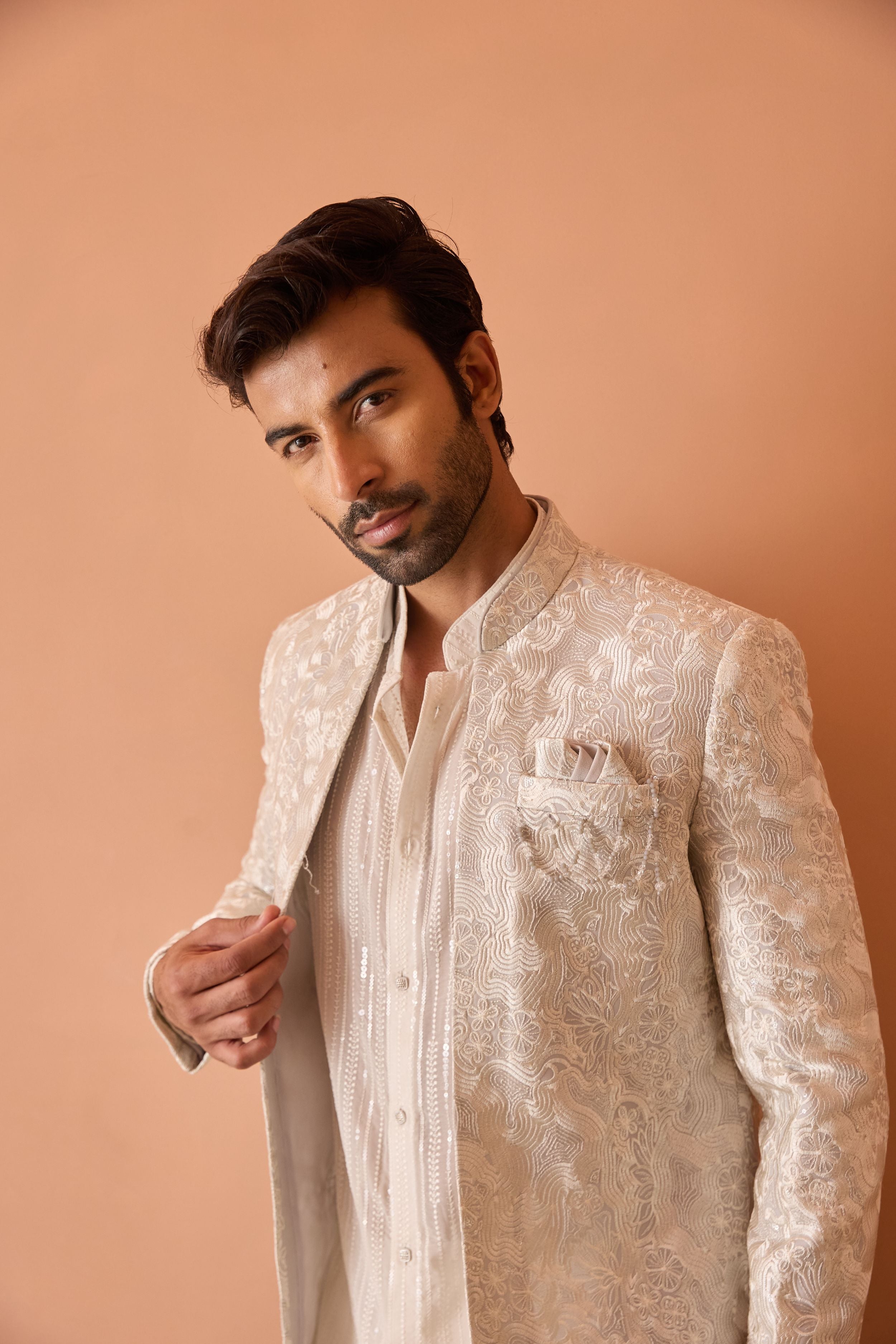 Light Grey Embroidered Indo-Western