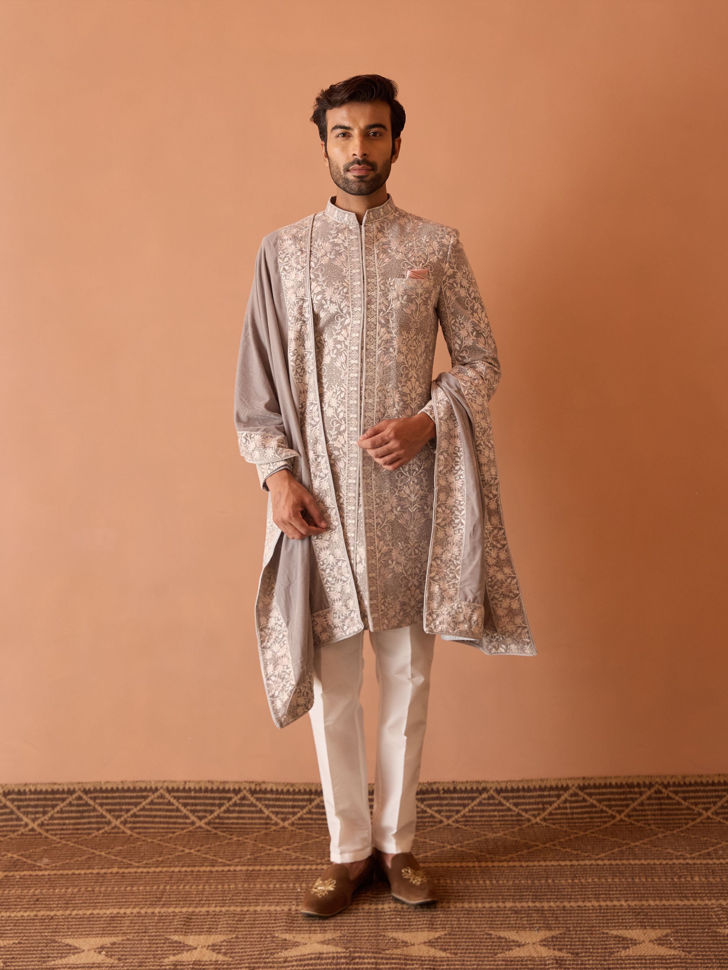 Light Grey Indo-Western In Thread Work