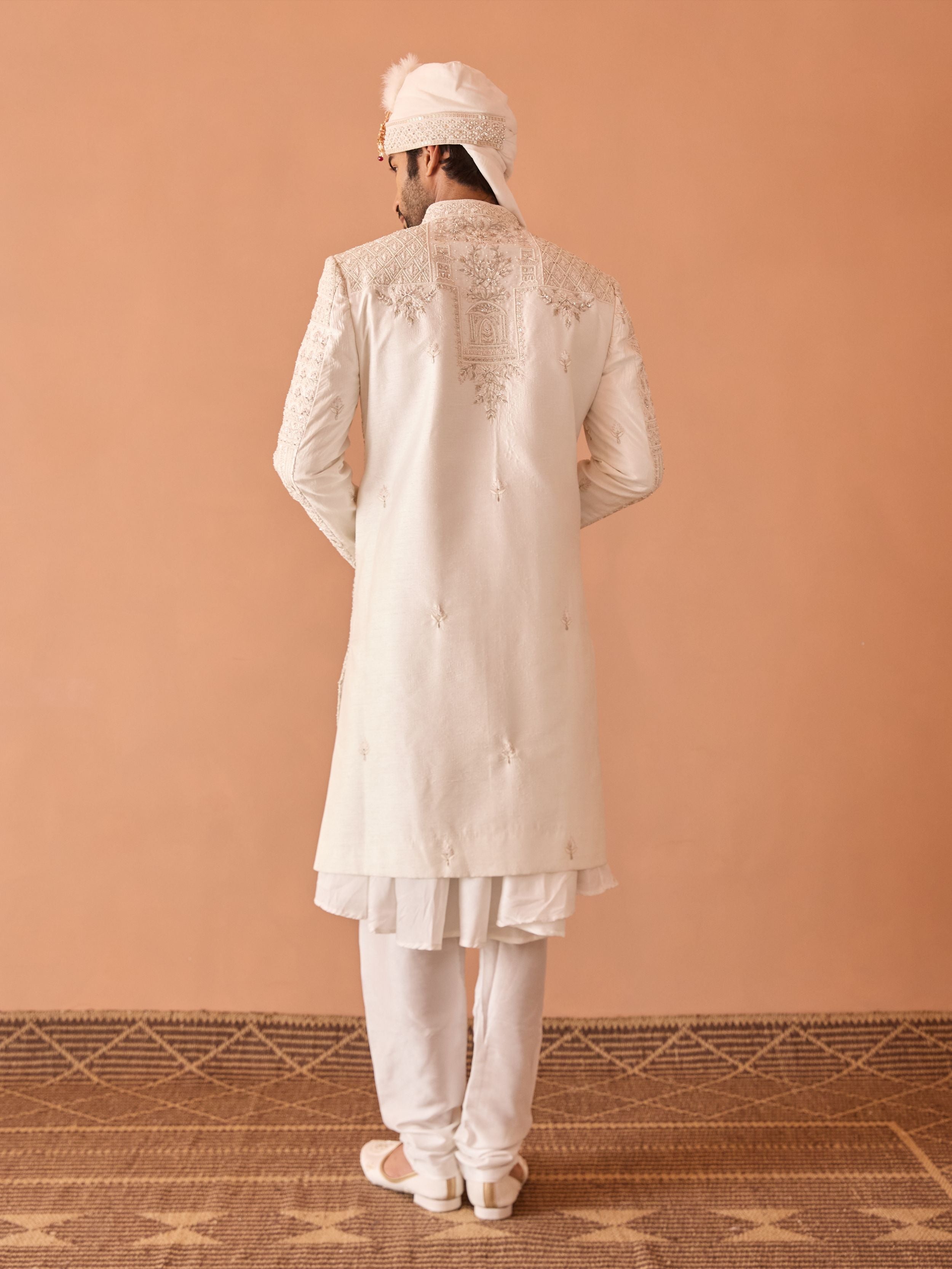 Ivory Sherwani in Cutdana & Thread Work