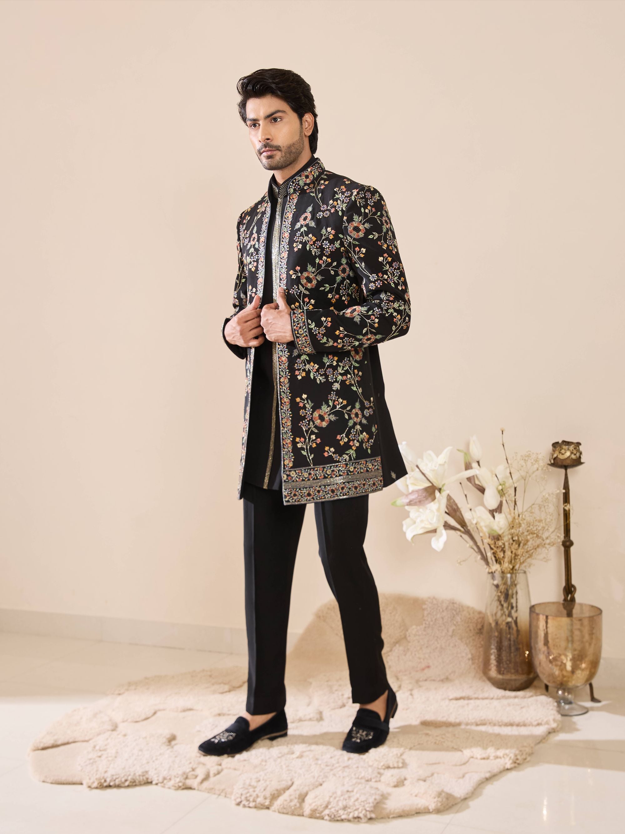 Black Silk Thread Embroidered Indo-Western