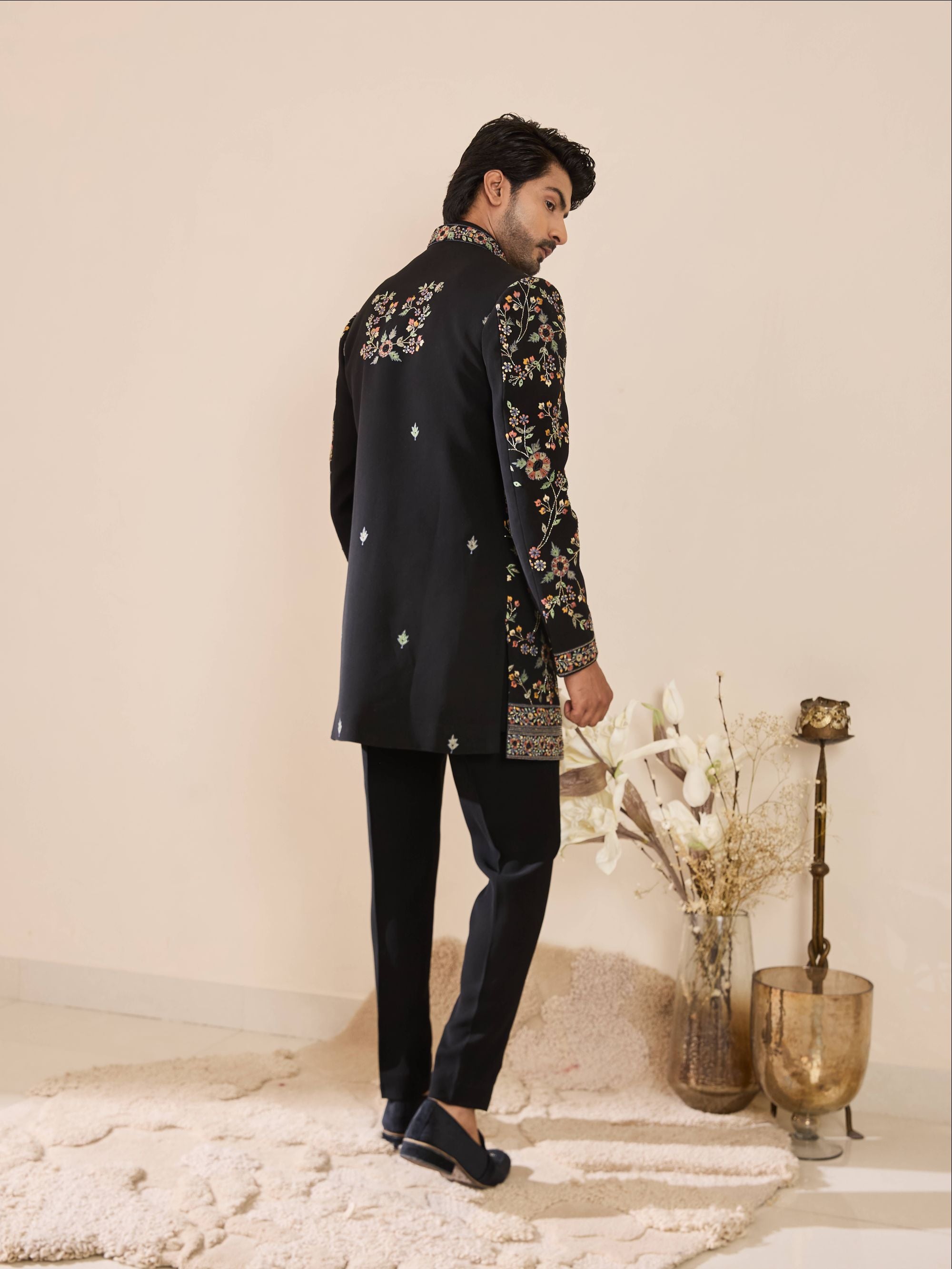 Black Silk Thread Embroidered Indo-Western