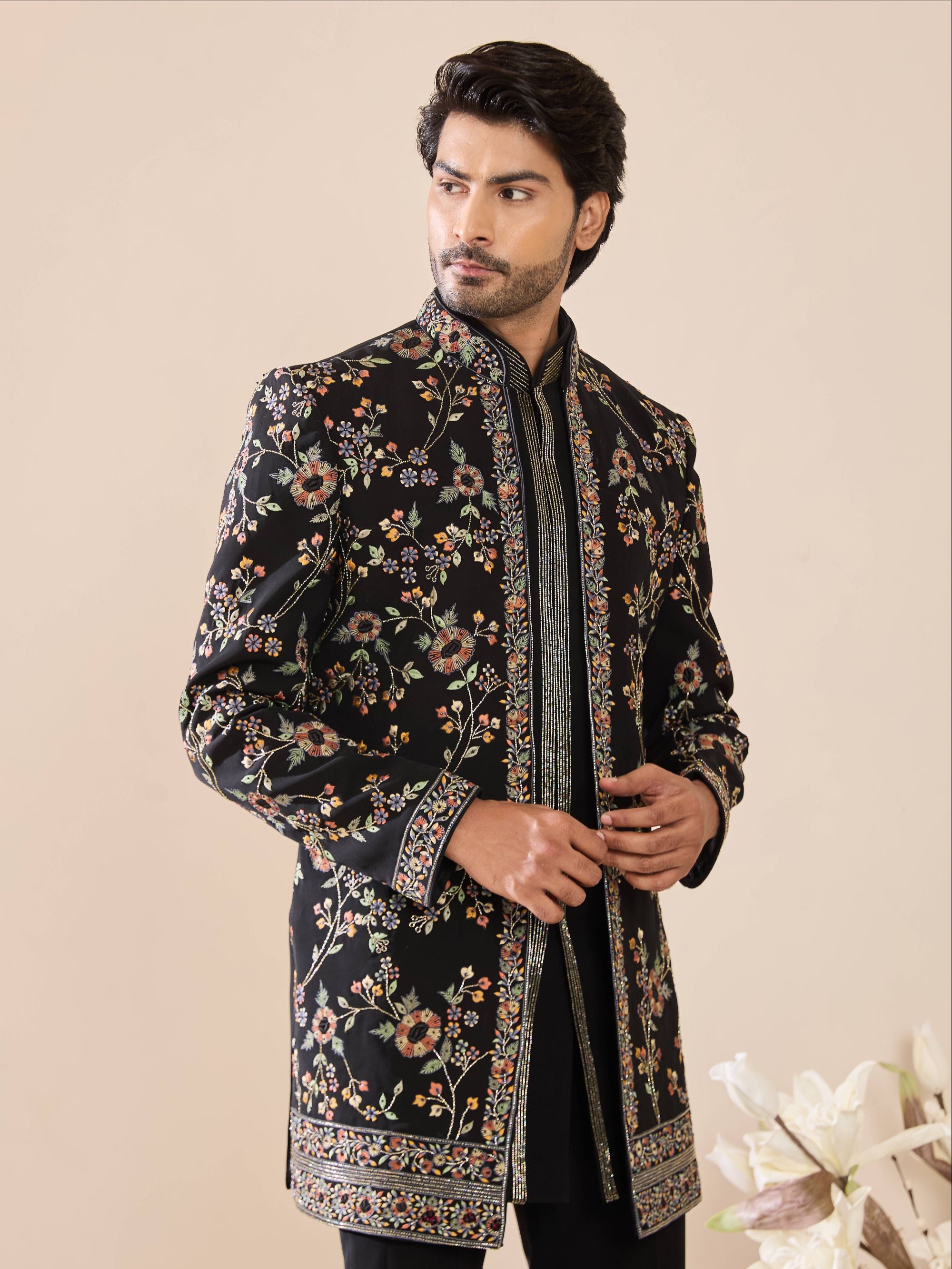 Black Silk Thread Embroidered Indo-Western