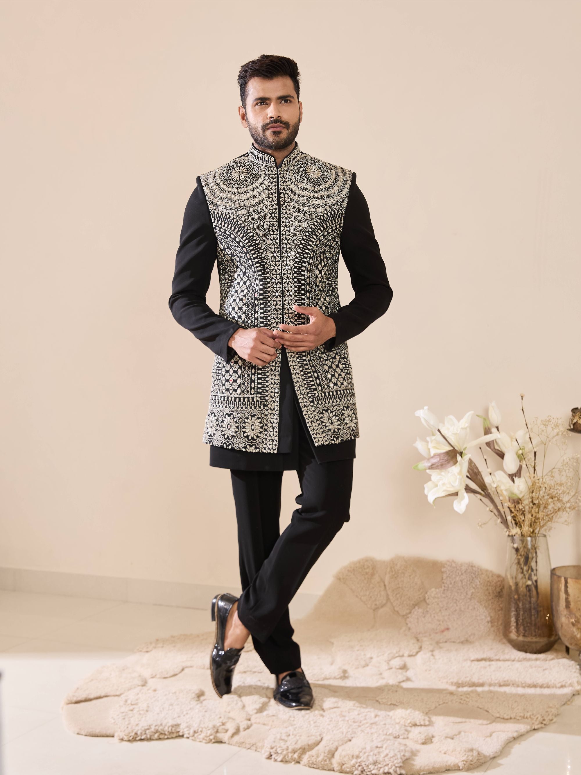 Black Indo-Western with Mirror Work