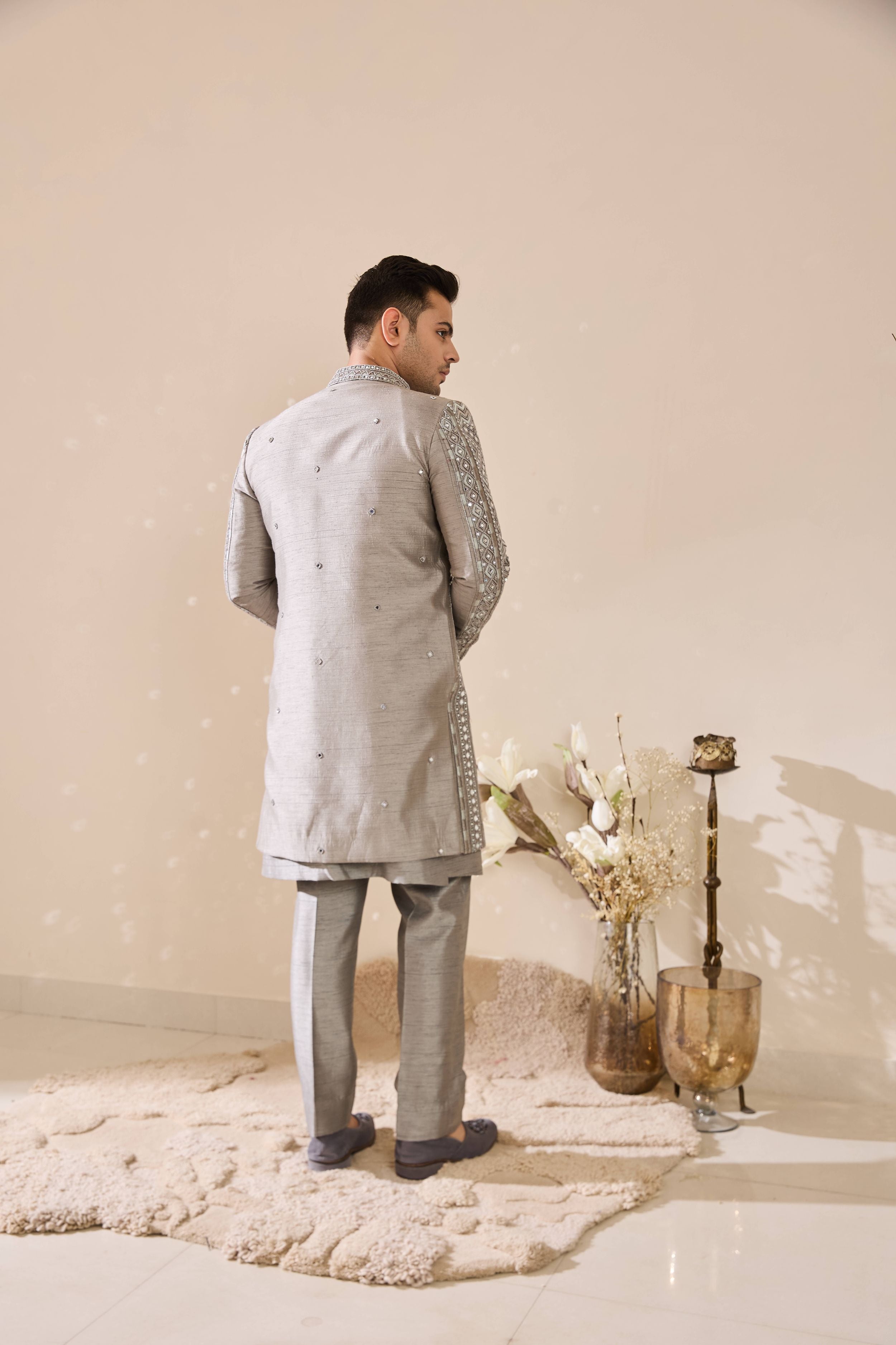 Grey Indo-Western in Beads and mirror Work