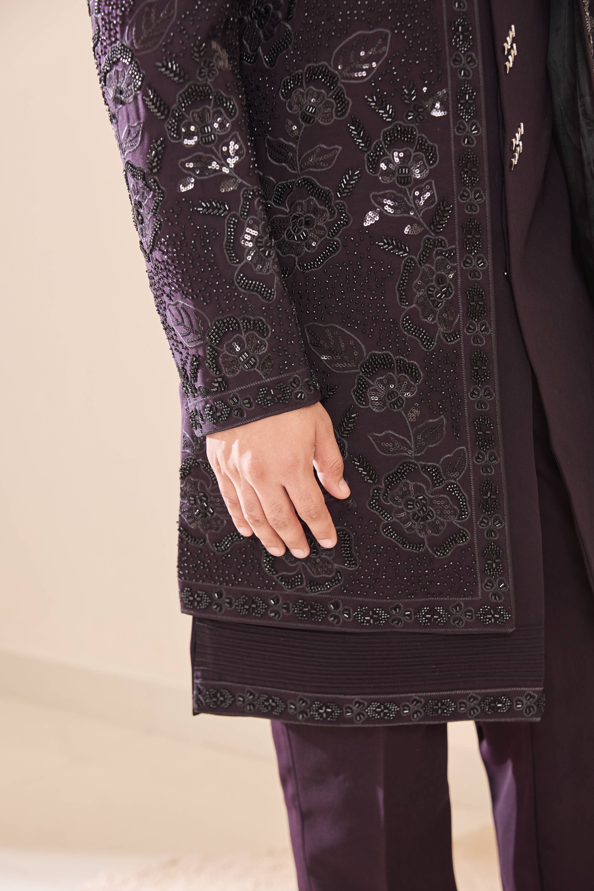 Wine Indo-Western with Beads Work