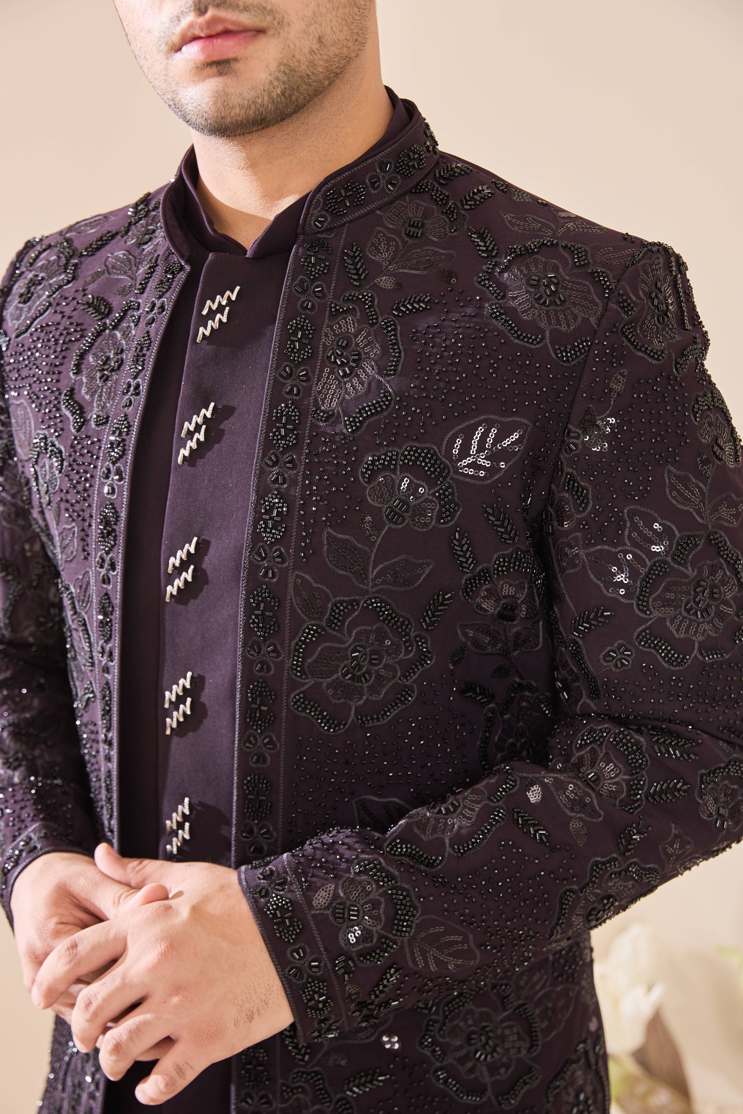 Wine Indo-Western with Beads Work