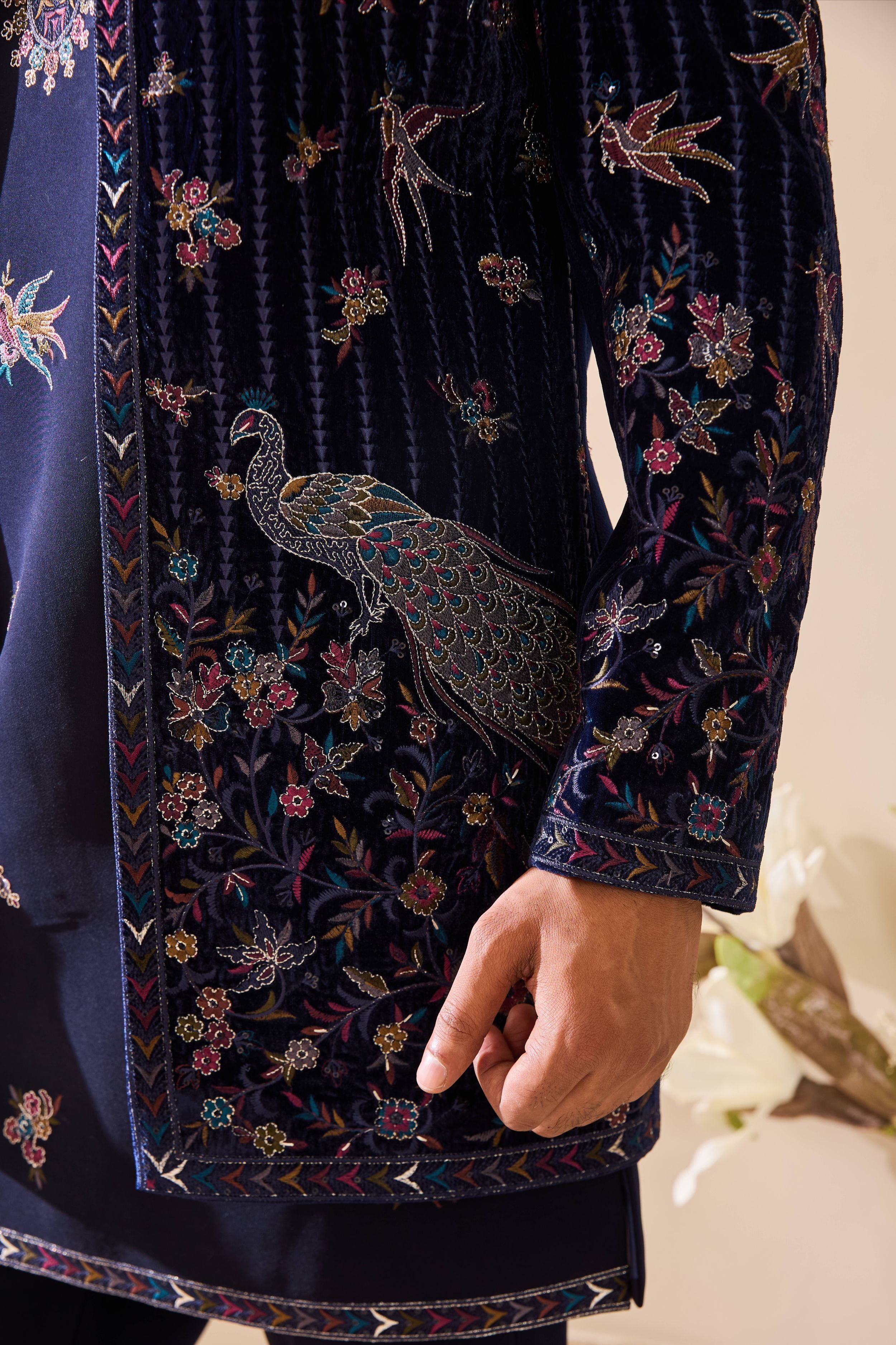 Navy Blue Indo-Western in Resham Thread work with Sequins Work