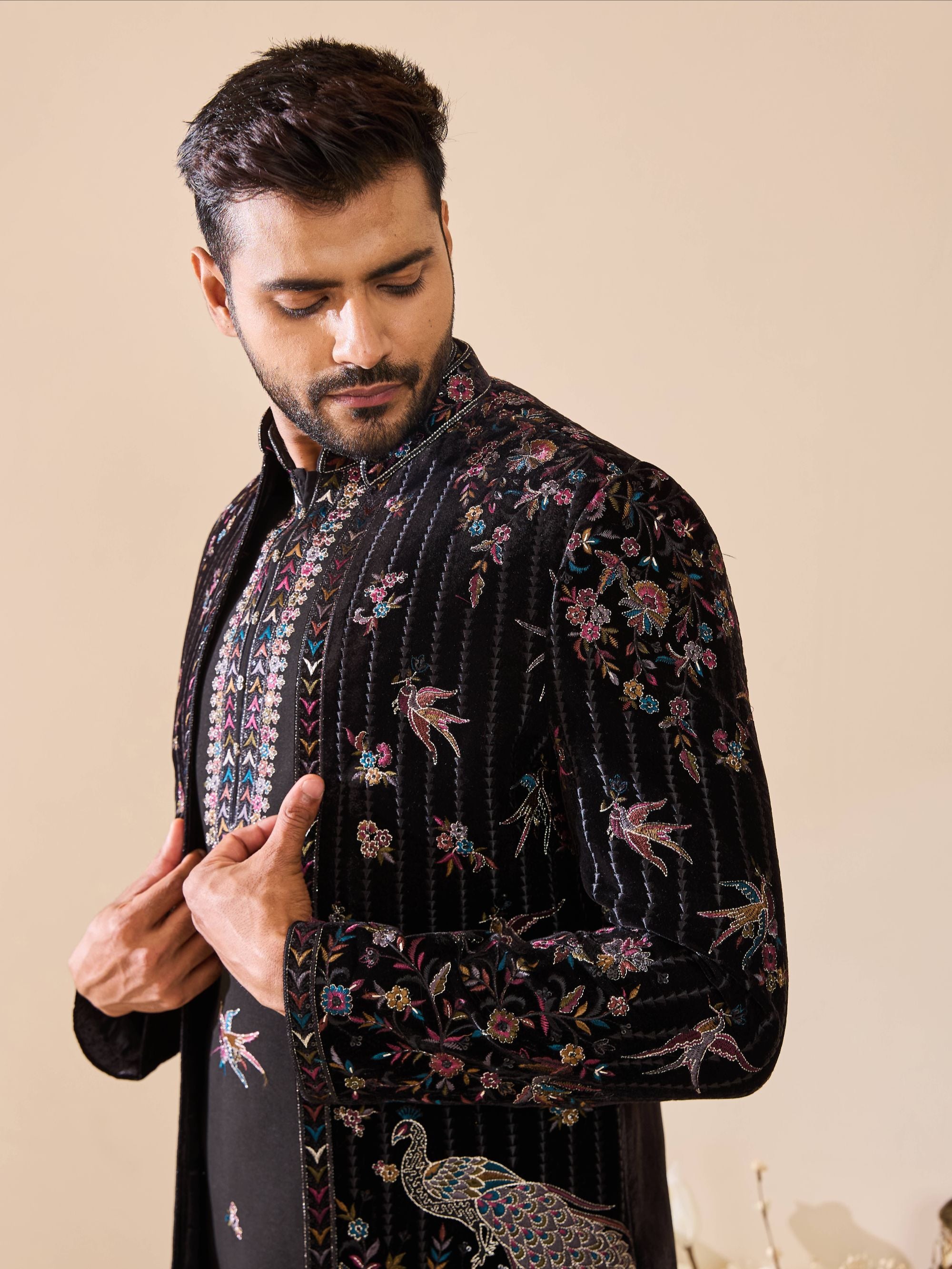 Black Indo-Western in Resham Thread work with Sequins Work