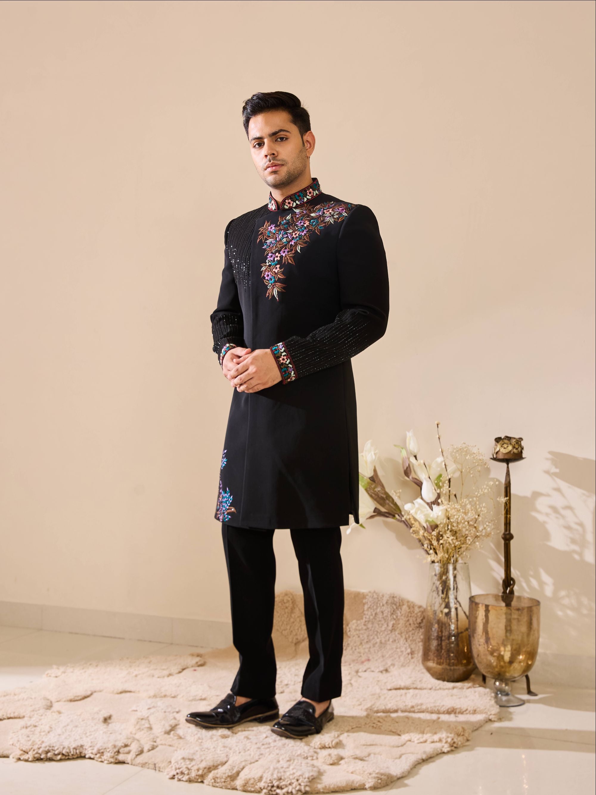 Black Hand Embroidered Indo-Western