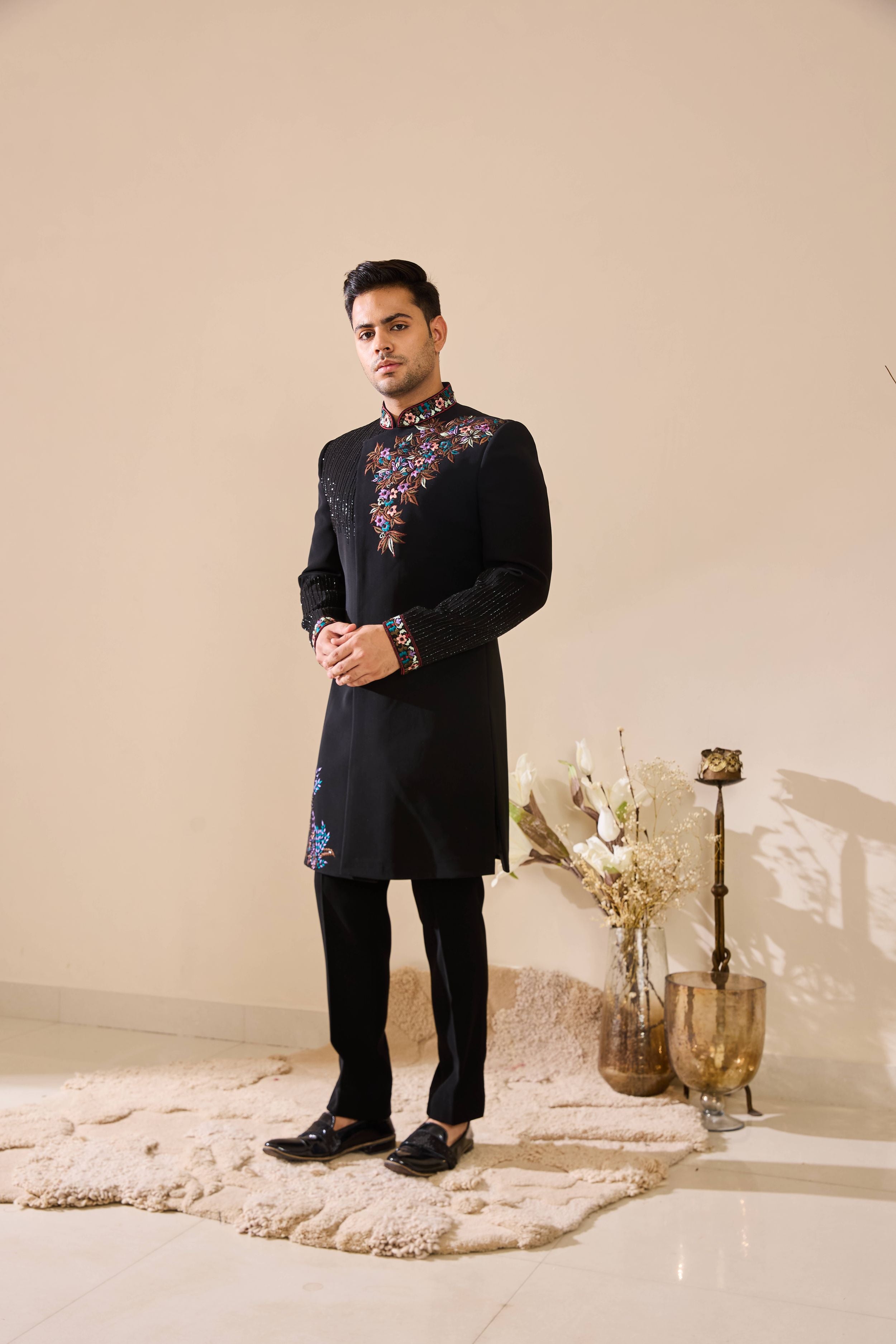 Black Hand Embroidered Indo-Western