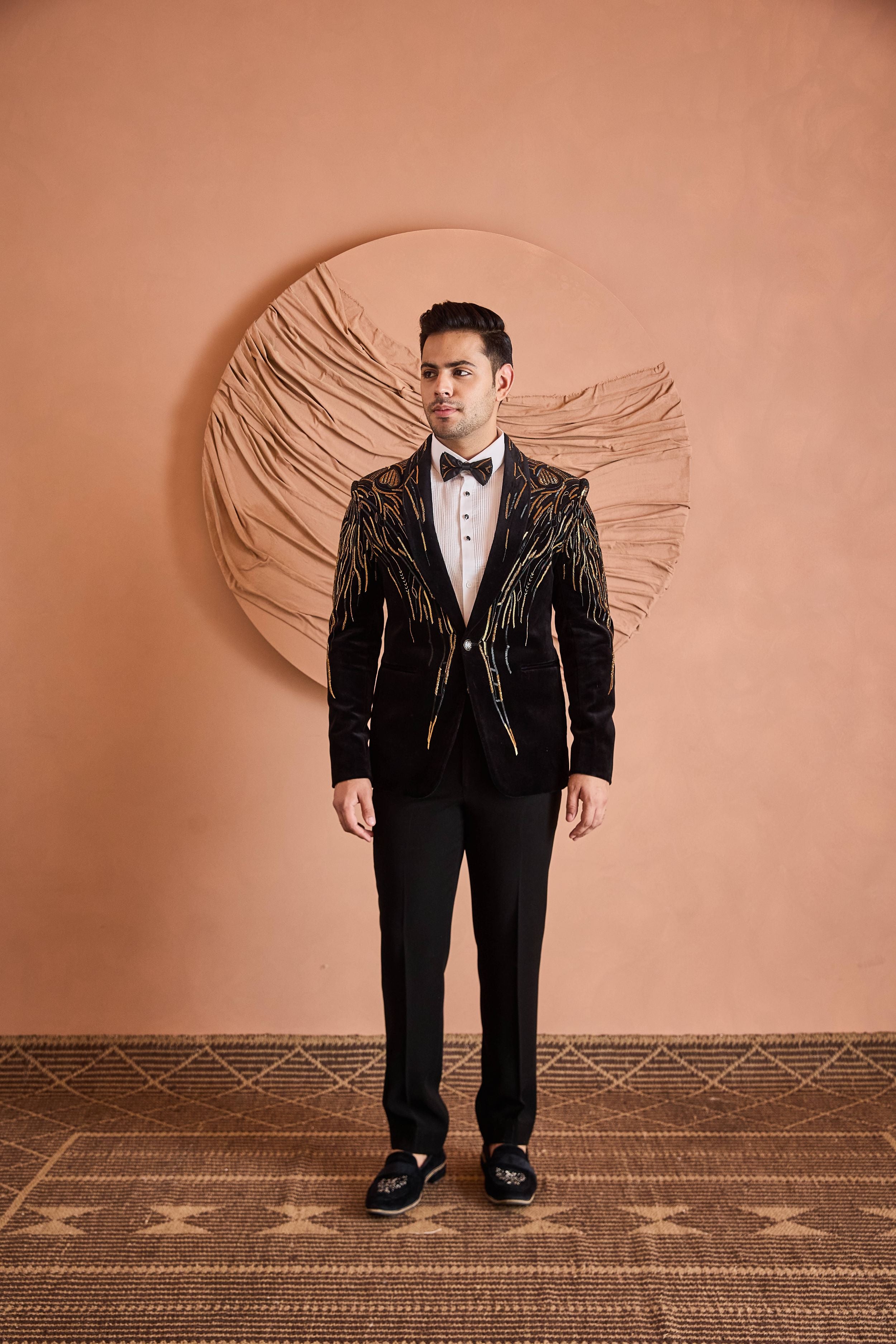 Black Cutdana Embroidery Tuxedo Set