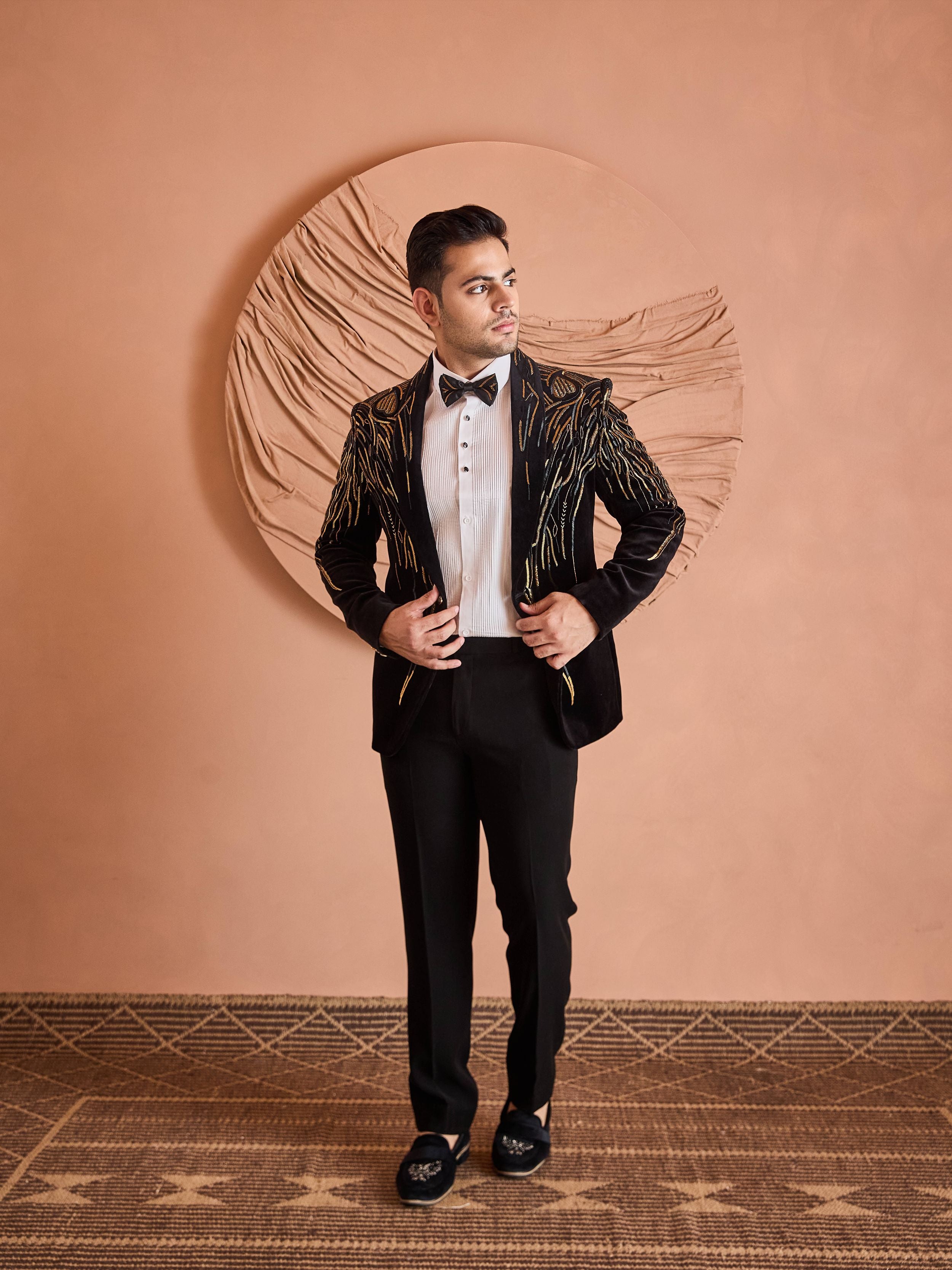 Black Cutdana Embroidery Tuxedo Set