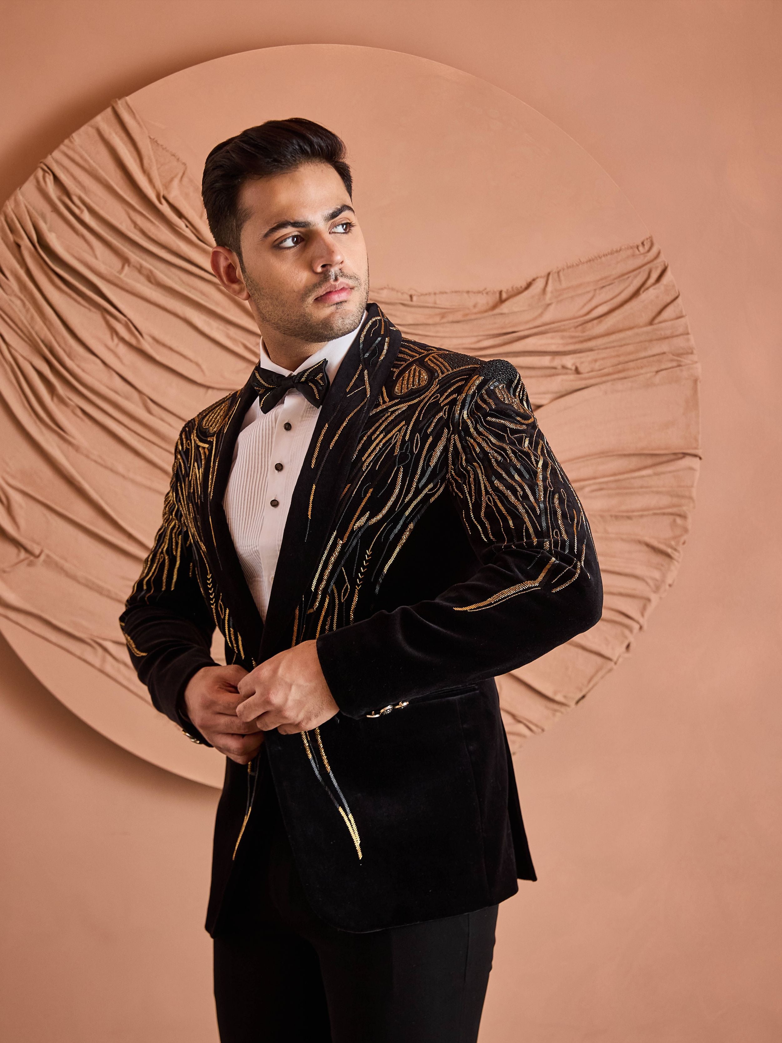 Black Cutdana Embroidery Tuxedo Set