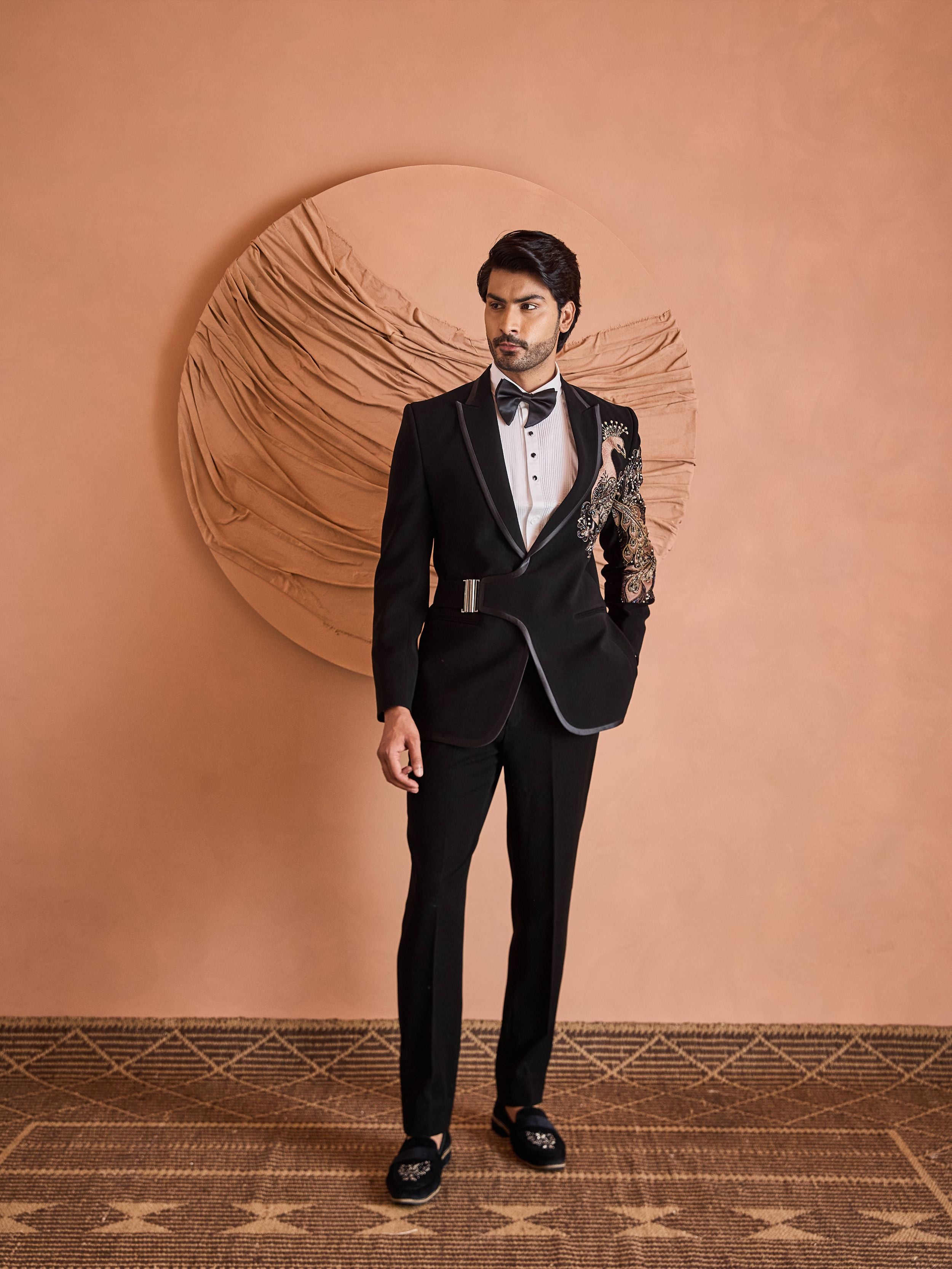 Black Zardosi And Thread Embroidery Tuxedo Set