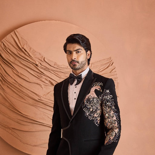 Black Zardosi And Thread Embroidery Tuxedo Set