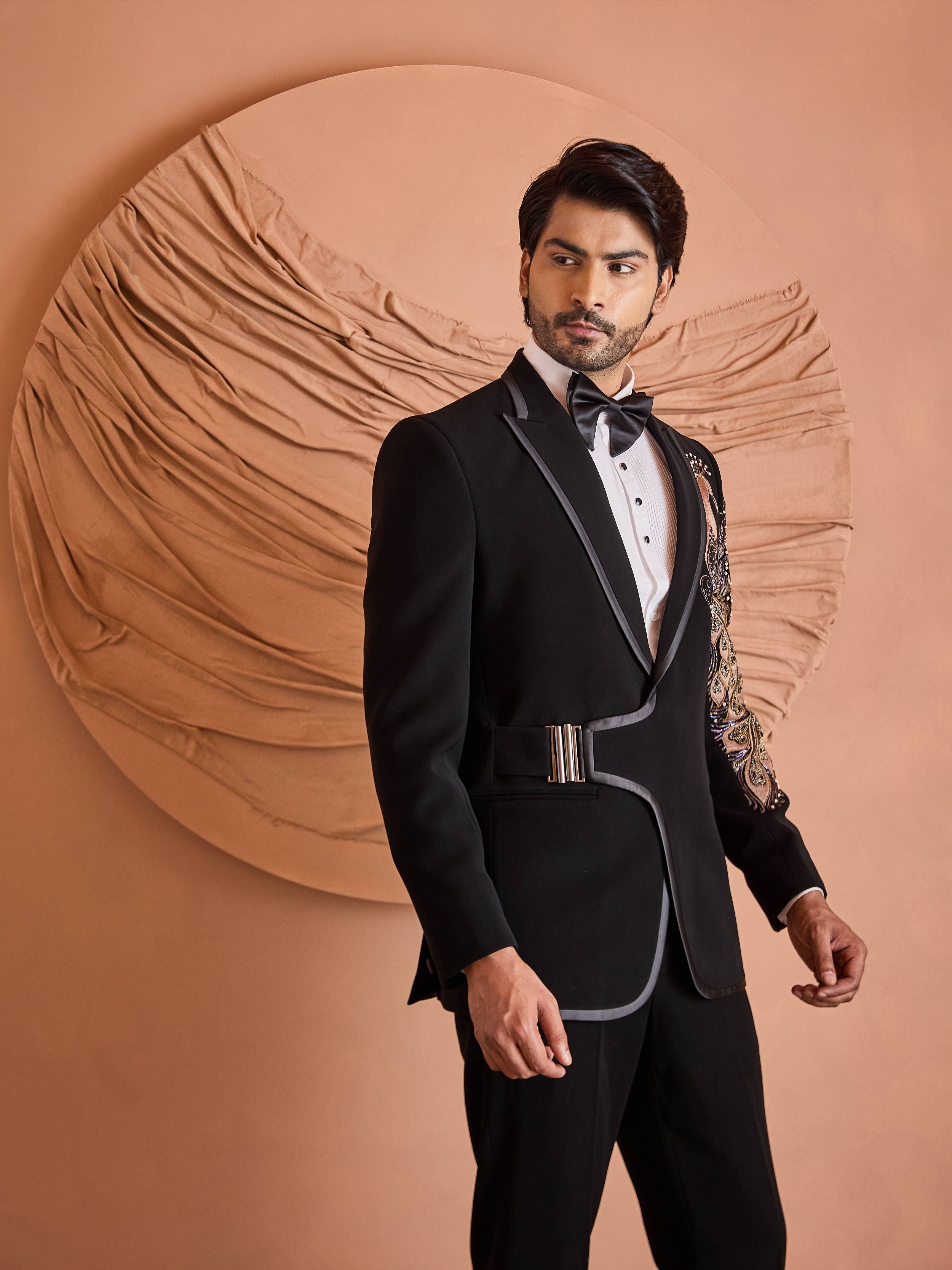 Black Zardosi And Thread Embroidery Tuxedo Set