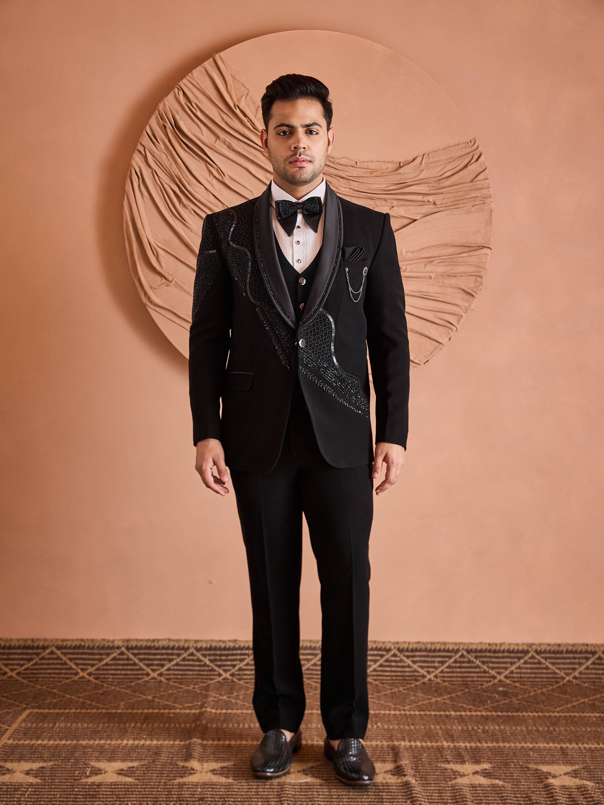 Black Beads Embroidery Tuxedo Set